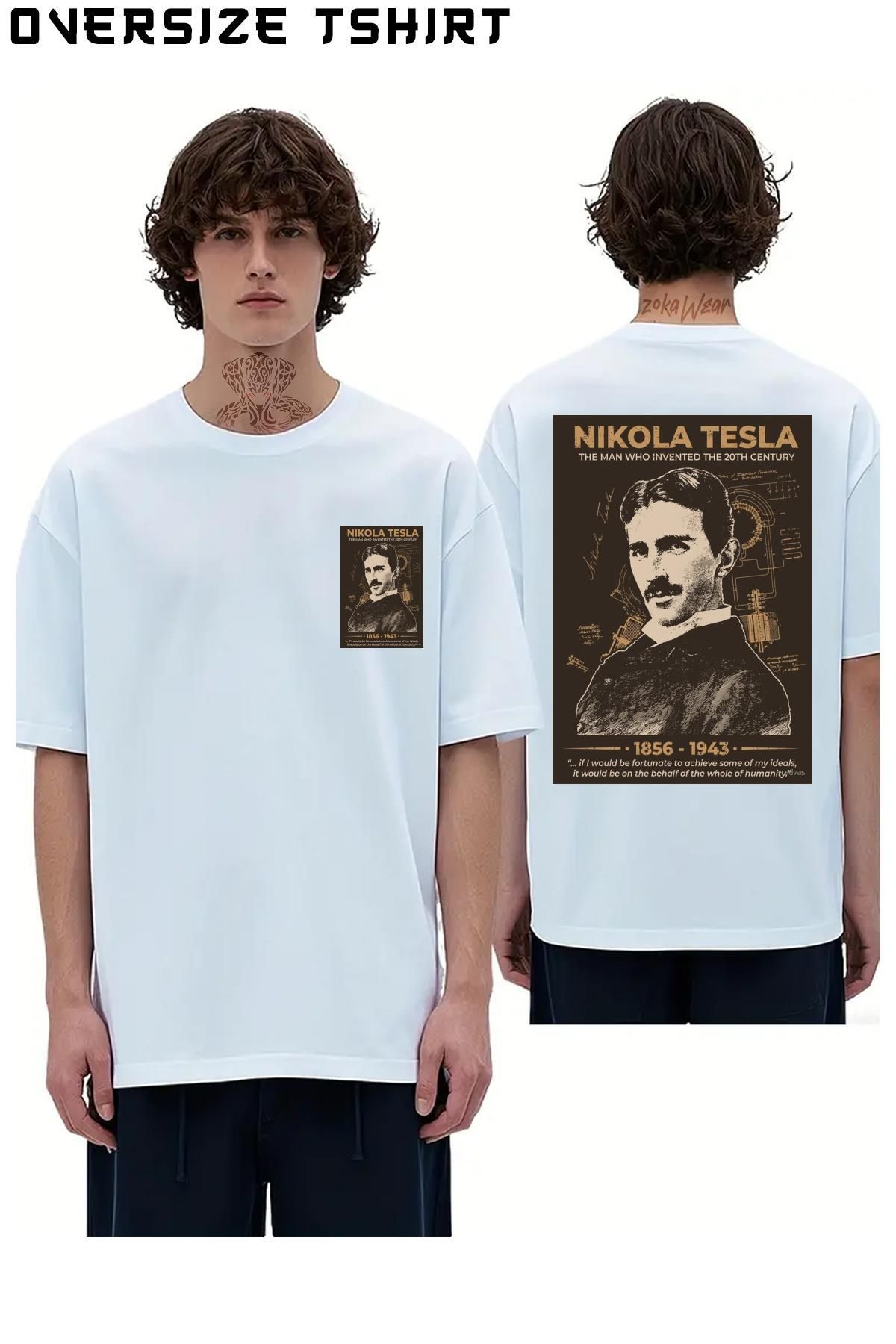 ZOKAWEAR Inventor-Scientist-Nikola-Tesla Sırt Baskılı Oversize Tişört