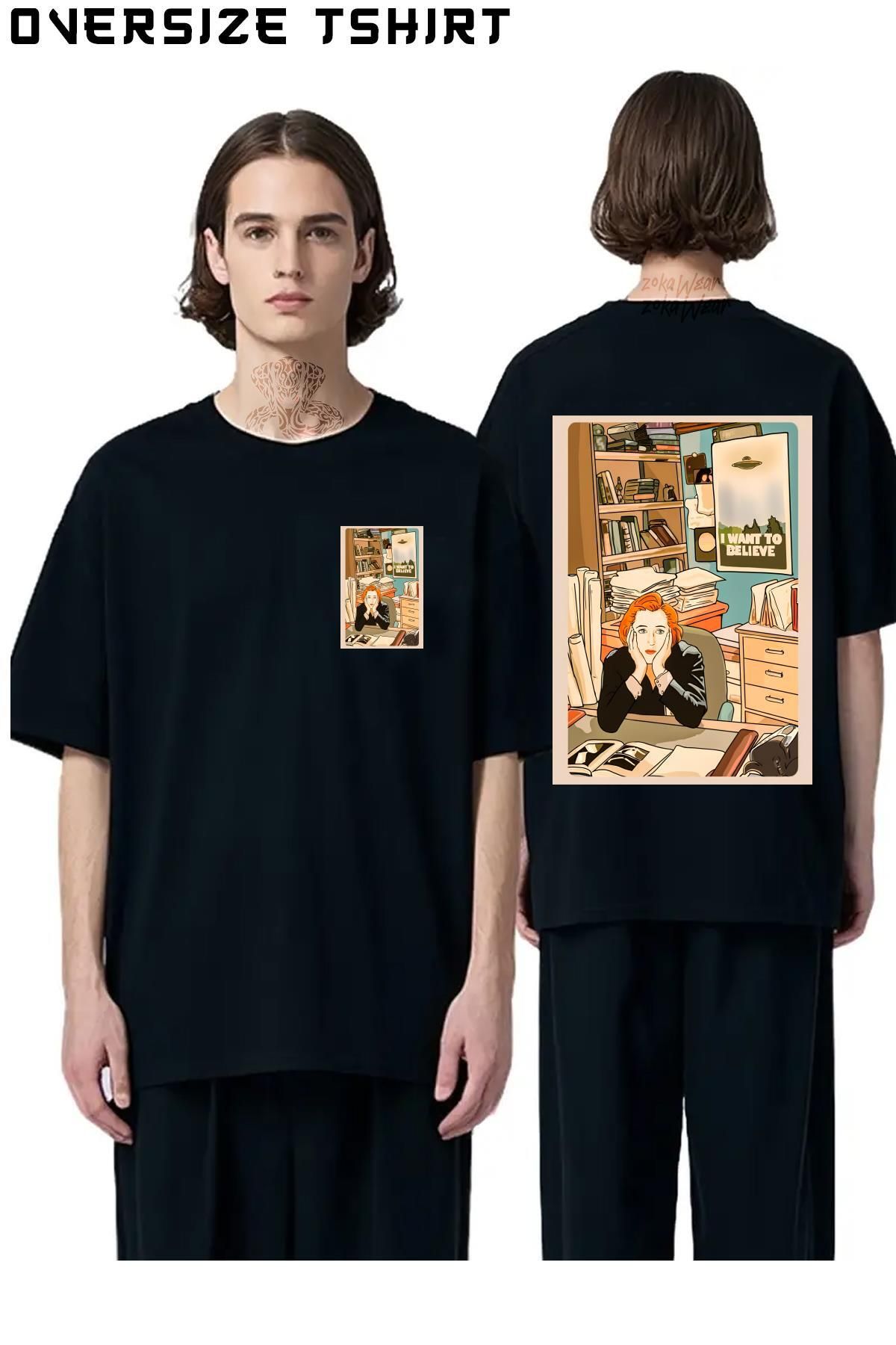 ZOKAWEAR The-Skeptical-Dana-Scully-In-The-Mulder Sırt Baskılı Oversize Tişört