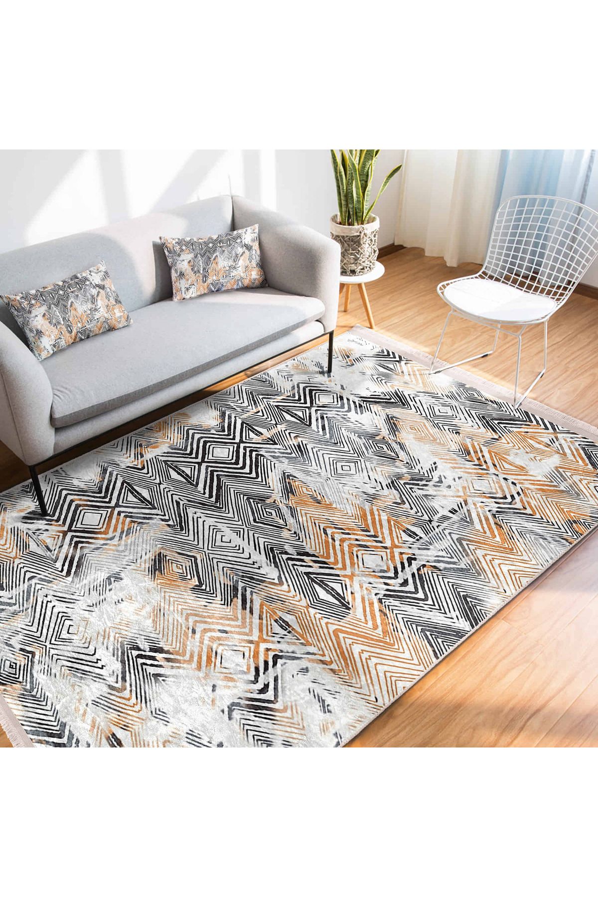 Realhomes Modern Geometrik Desenli Modern Yıkanabilir Kaymaz Taban Dikdörtgen Salon Halısı
