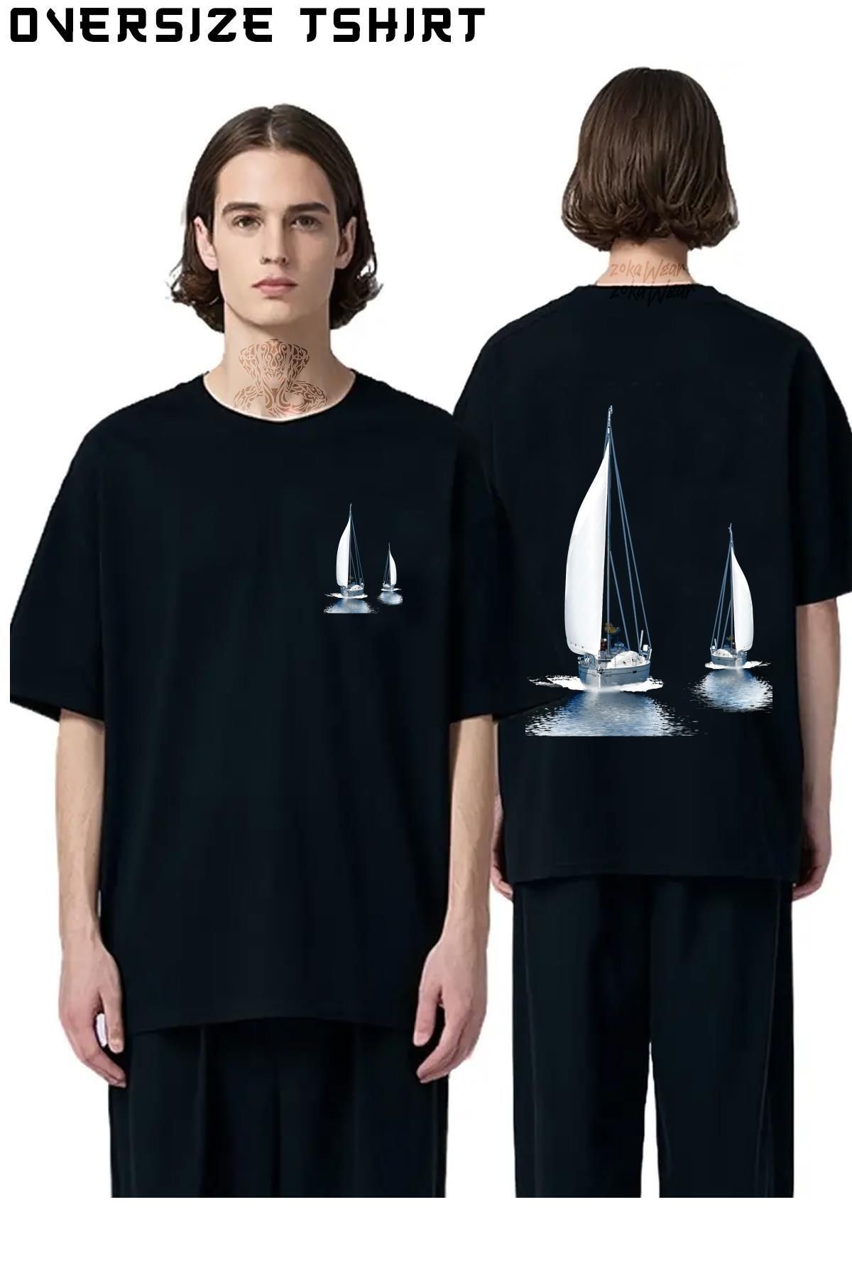ZOKAWEAR Yelken-Deniz Sırt Baskılı Oversize Tişört