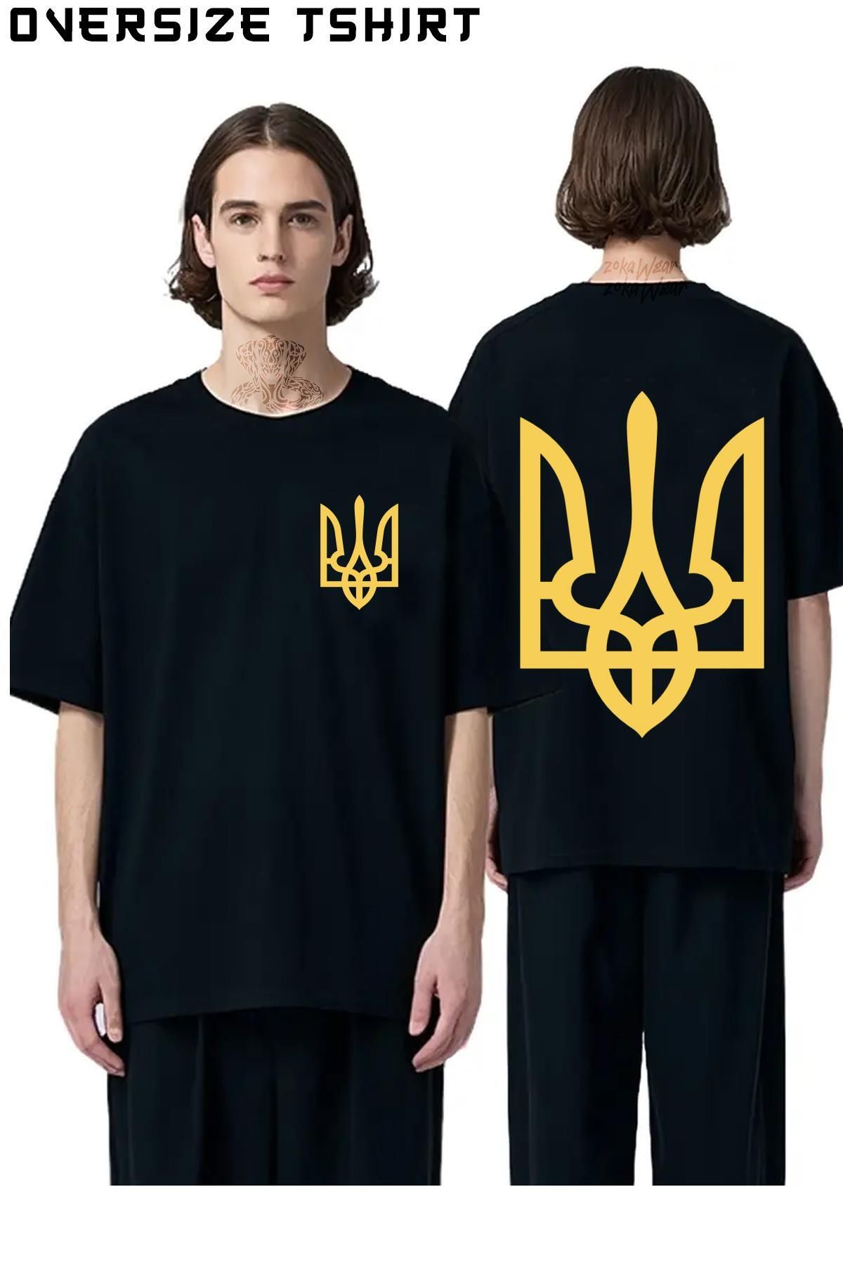 ZOKAWEAR Zelensky-Yellow-Trident Sırt Baskılı Oversize Tişört