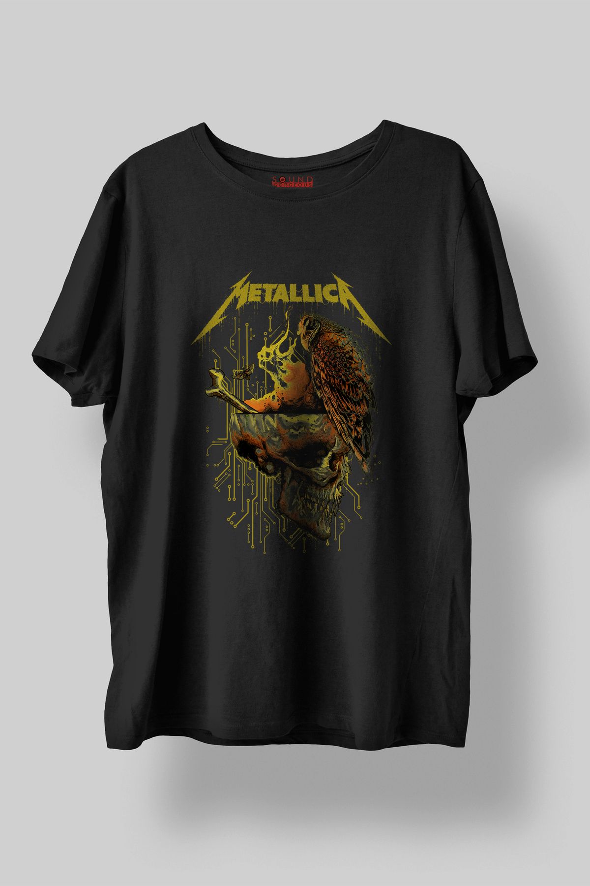 Sound Gorgeous Metallica Skull Raven Baskılı Regular Fit Unisex Siyah T-Shirt %100 Pamuk No:0425
