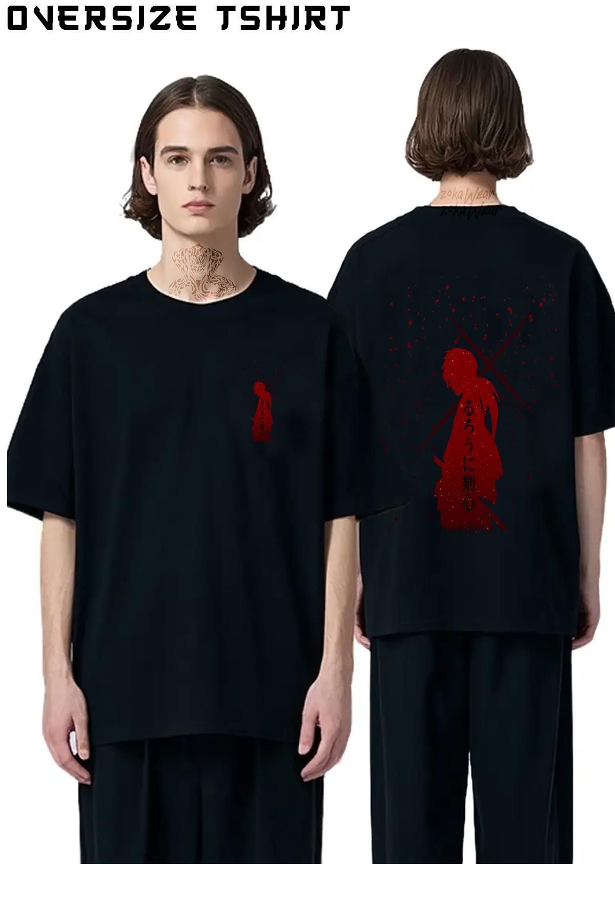 ZOKAWEAR Rurouni-Kenshin-Samurai-X-Battousai Sırt Baskılı Oversize Tişört
