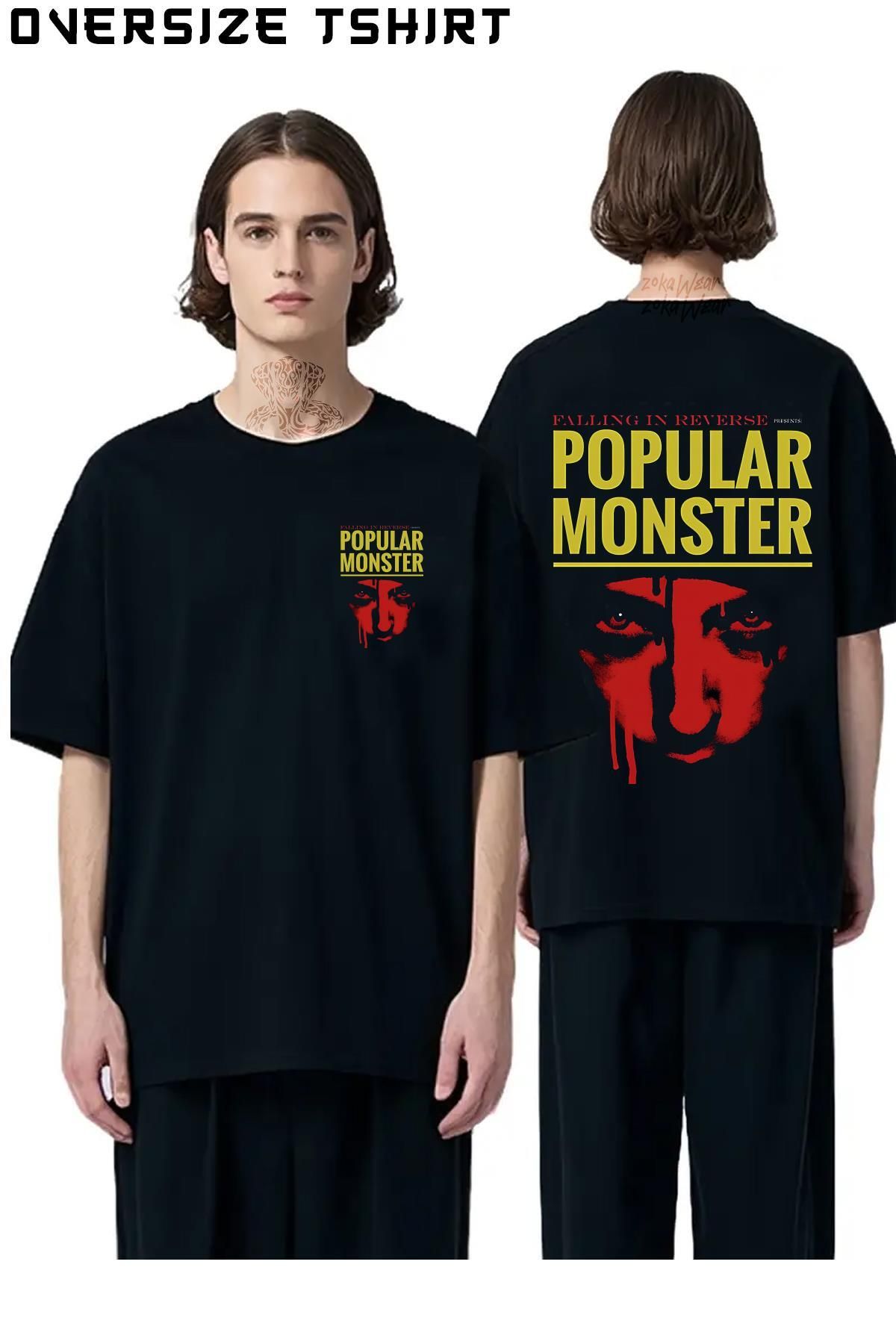 ZOKAWEAR Falling-In-Reverse-Popular-Monster Sırt Baskılı Oversize Tişört