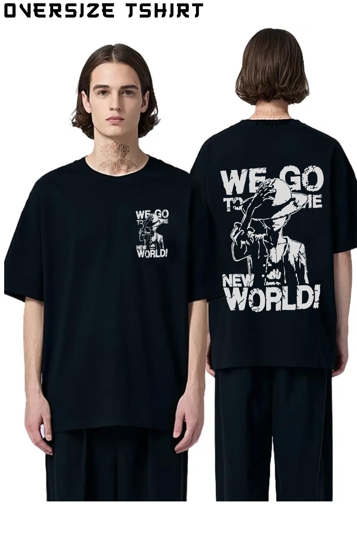 ZOKAWEAR One-Piece-''-Yeni-Dünyaya-Gidiyoruz'' Sırt Baskılı Oversize Tişört