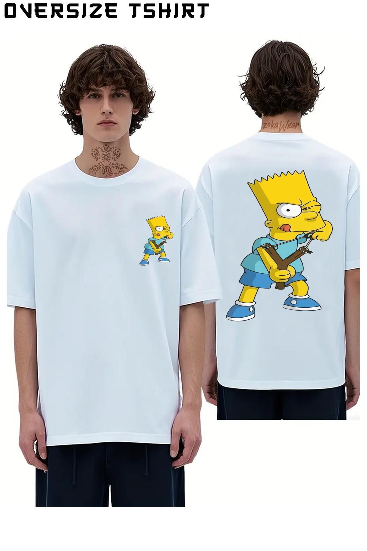 ZOKAWEAR Siyah-Bart-Simpson Sırt Baskılı Oversize Tişört
