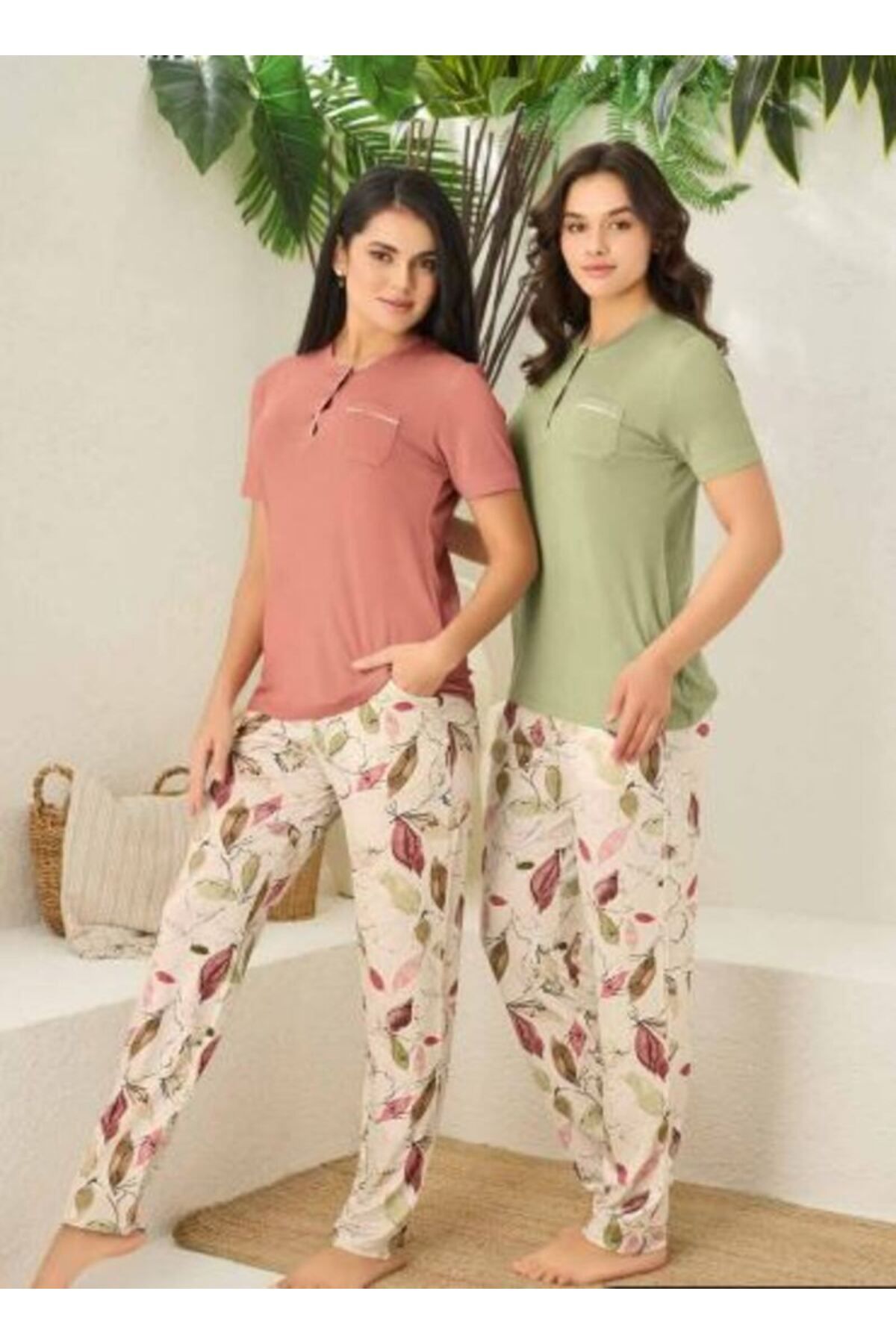 Rozalinda Yazlık Pijama Takımı Bambu Kumaş Uzun Kollu Battal Boy
