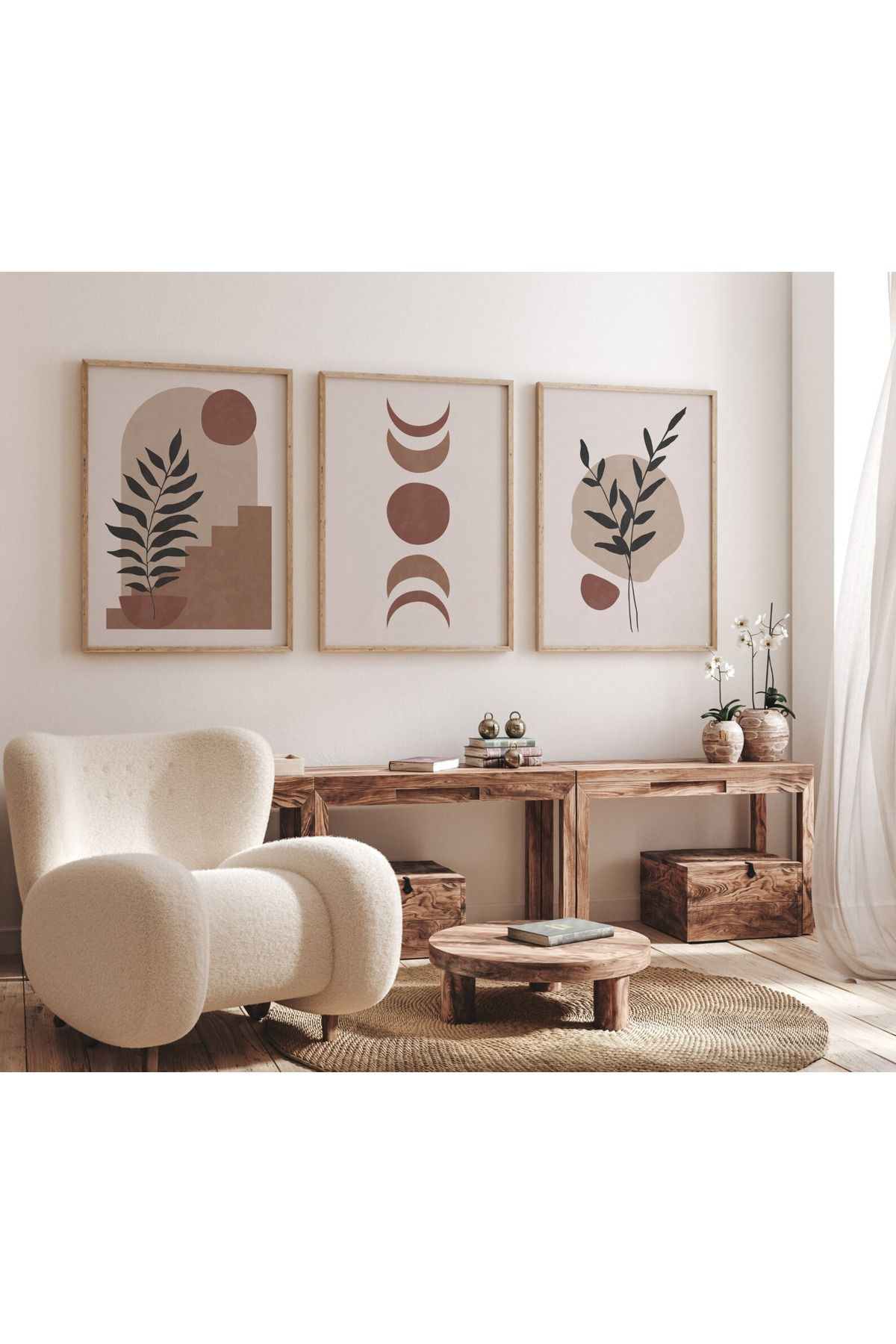 Tuba Decor 3 Parça Ahşap Çerçeve Görünümlü Mdf Tablo Seti