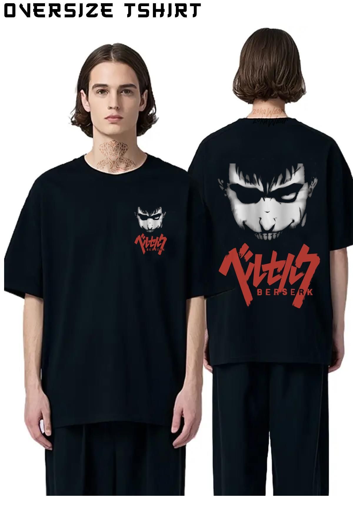 ZOKAWEAR Berserk-Anime-Guts-Karakter-Göz Sırt Baskılı Oversize Tişört