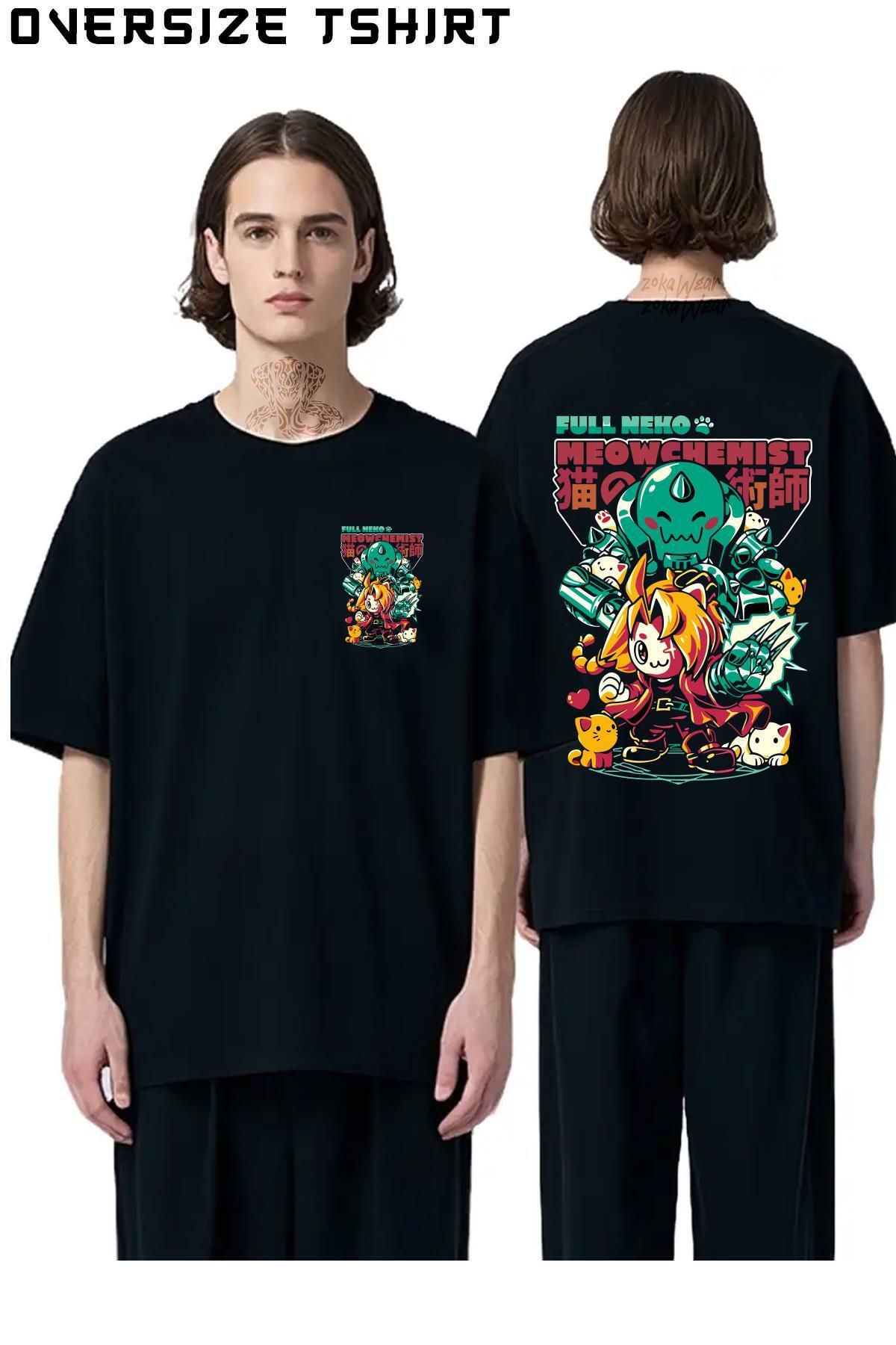 ZOKAWEAR Full-Neko-Meowchemist Sırt Baskılı Oversize Tişört
