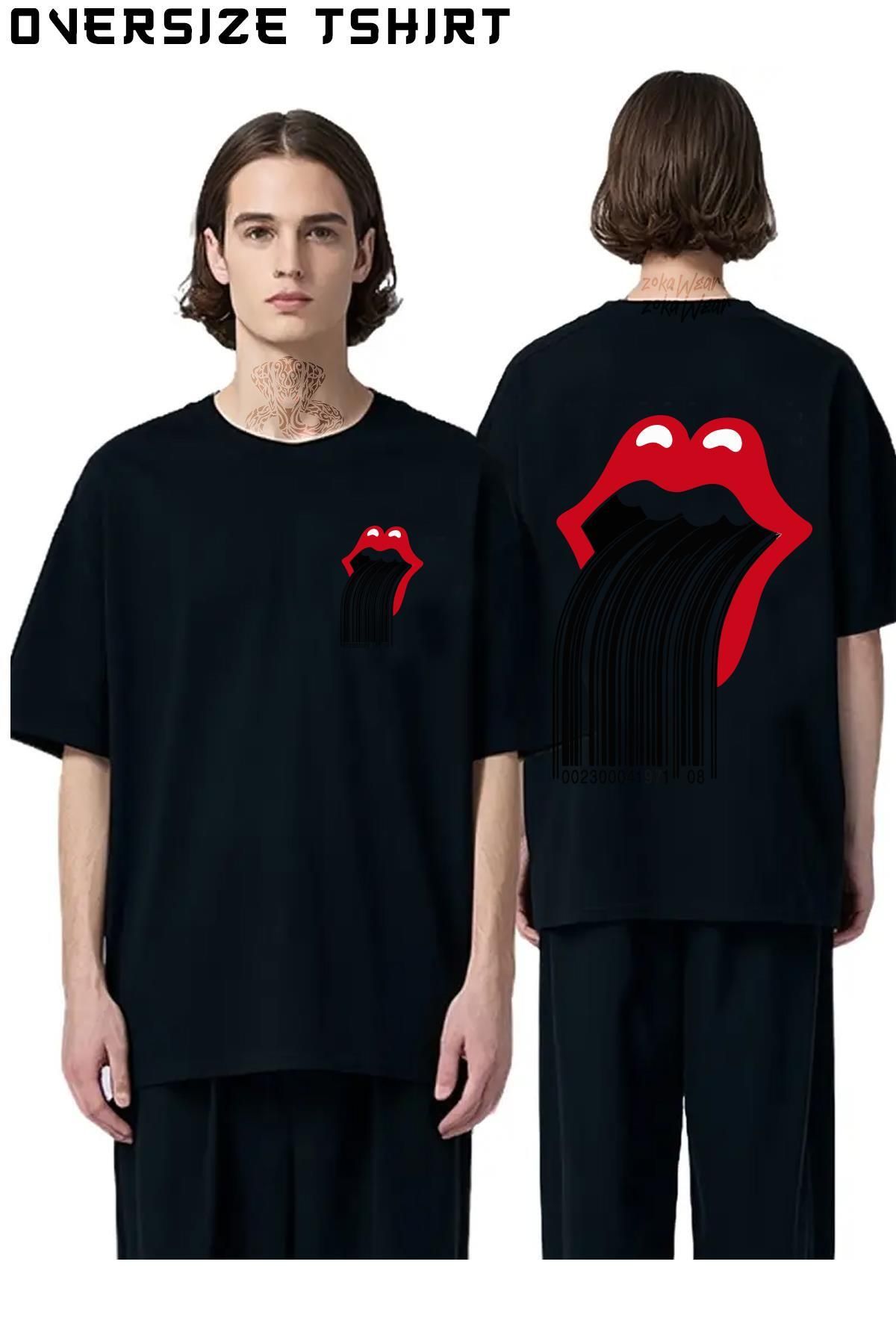 ZOKAWEAR The-Rolling-Stones-Barcode Sırt Baskılı Oversize Tişört