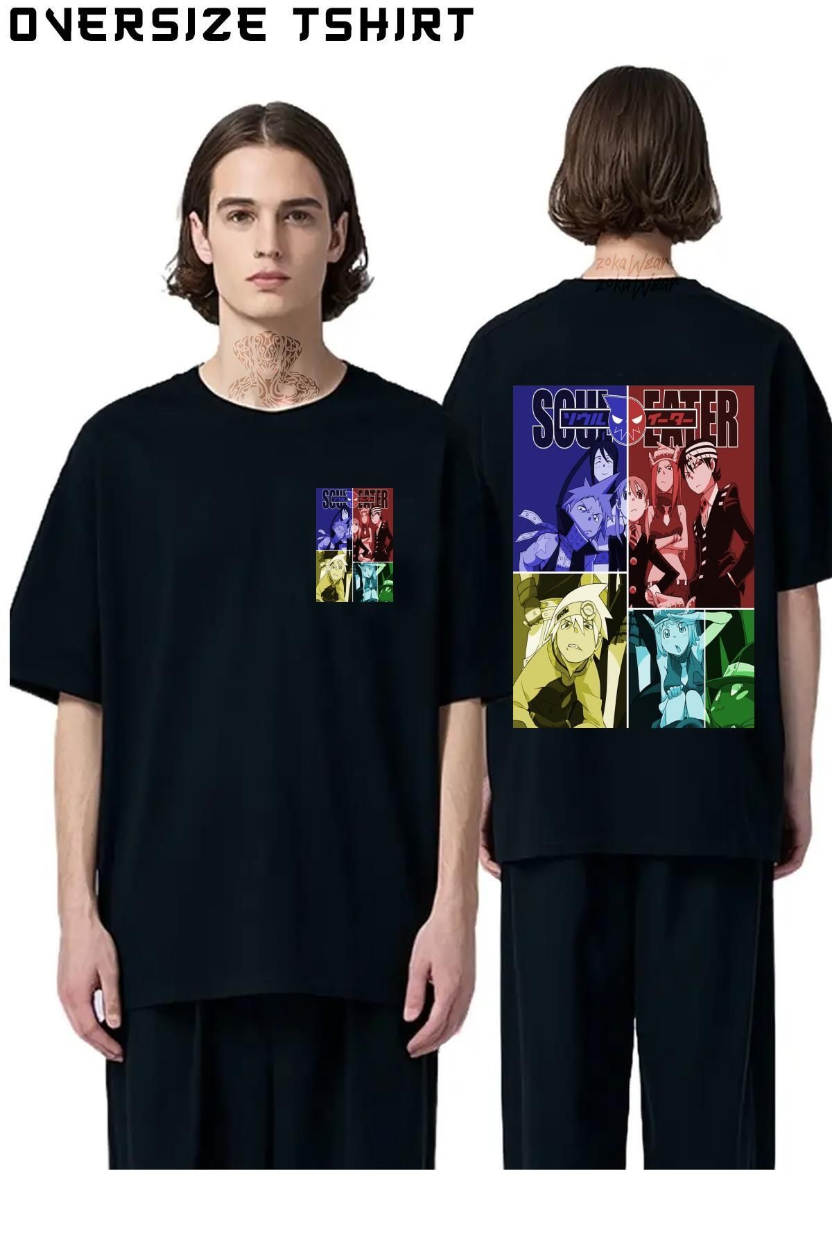 ZOKAWEAR Soul-Eater-,-Evan-,-Black-Star-,-Maka-Albarn Sırt Baskılı Oversize Tişört