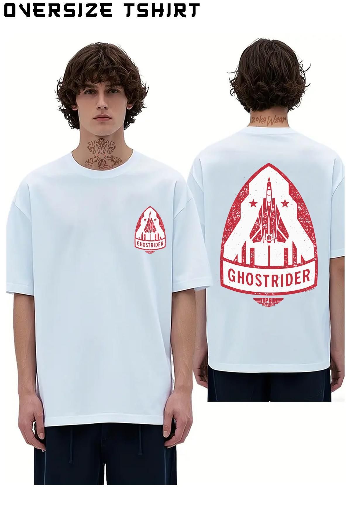 ZOKAWEAR Top-Gun-Maverick-Ghostrider-F-14-Tomcat Sırt Baskılı Oversize Tişört