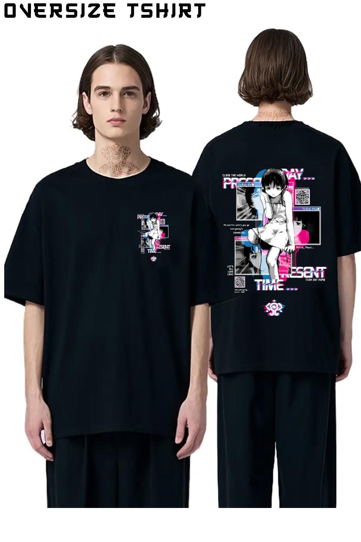 ZOKAWEAR Qr-Lain-Windows Sırt Baskılı Oversize Tişört