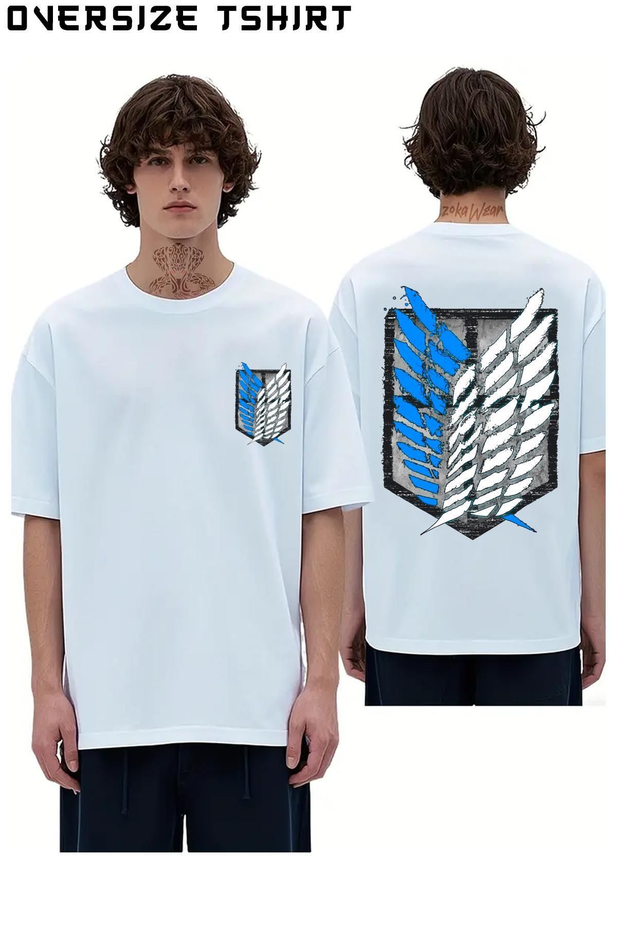 ZOKAWEAR Attack-On-Titan-Logo-Özel Sırt Baskılı Oversize Tişört