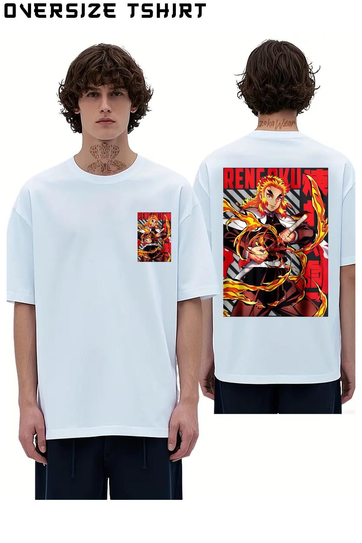 ZOKAWEAR Demon-Slayer-Rengoku Sırt Baskılı Oversize Tişört