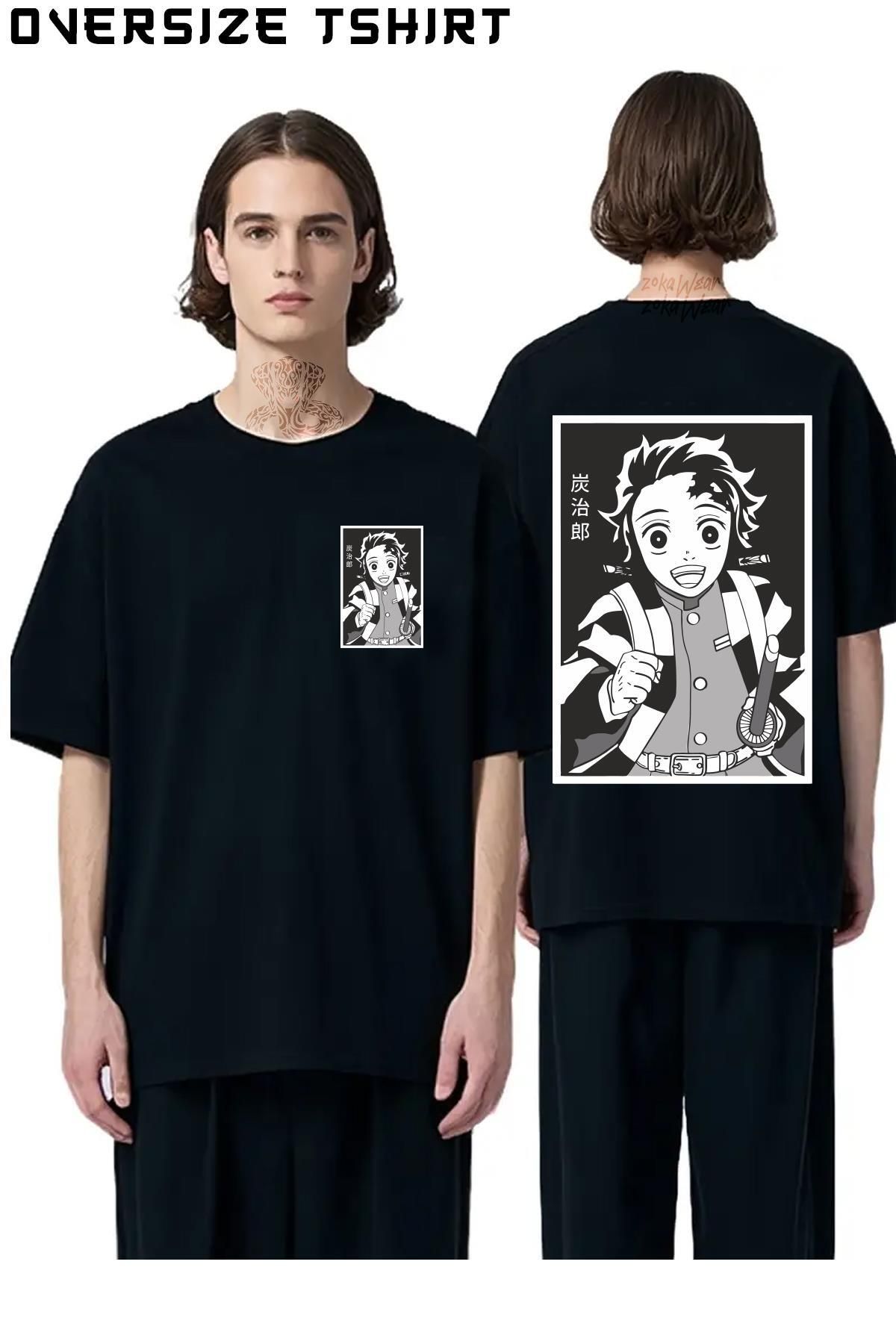 ZOKAWEAR Demon-Slayer-Tanjiro-Kamado-Karakter Sırt Baskılı Oversize Tişört