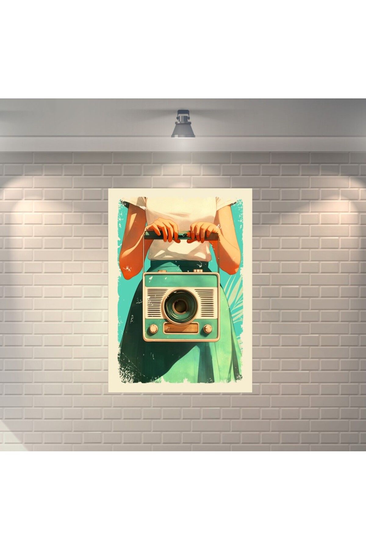 BBO REKLAM Müzik Radyo Tutan Kız Retro Ahşap Poster