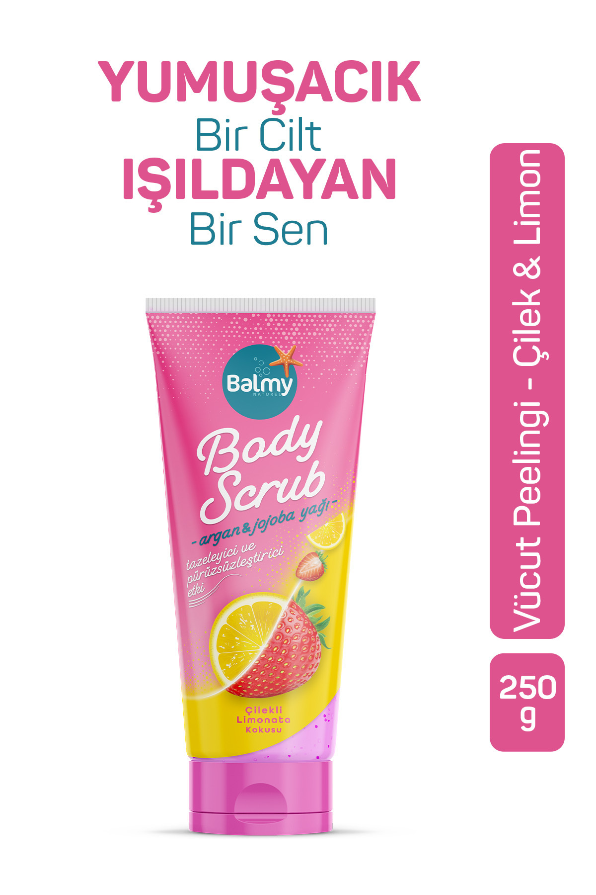 Balmy Çilek ve Limon Aromalı, Besleyici, Arındırıcı, Nemlendirici Vücut Peelingi 250 g