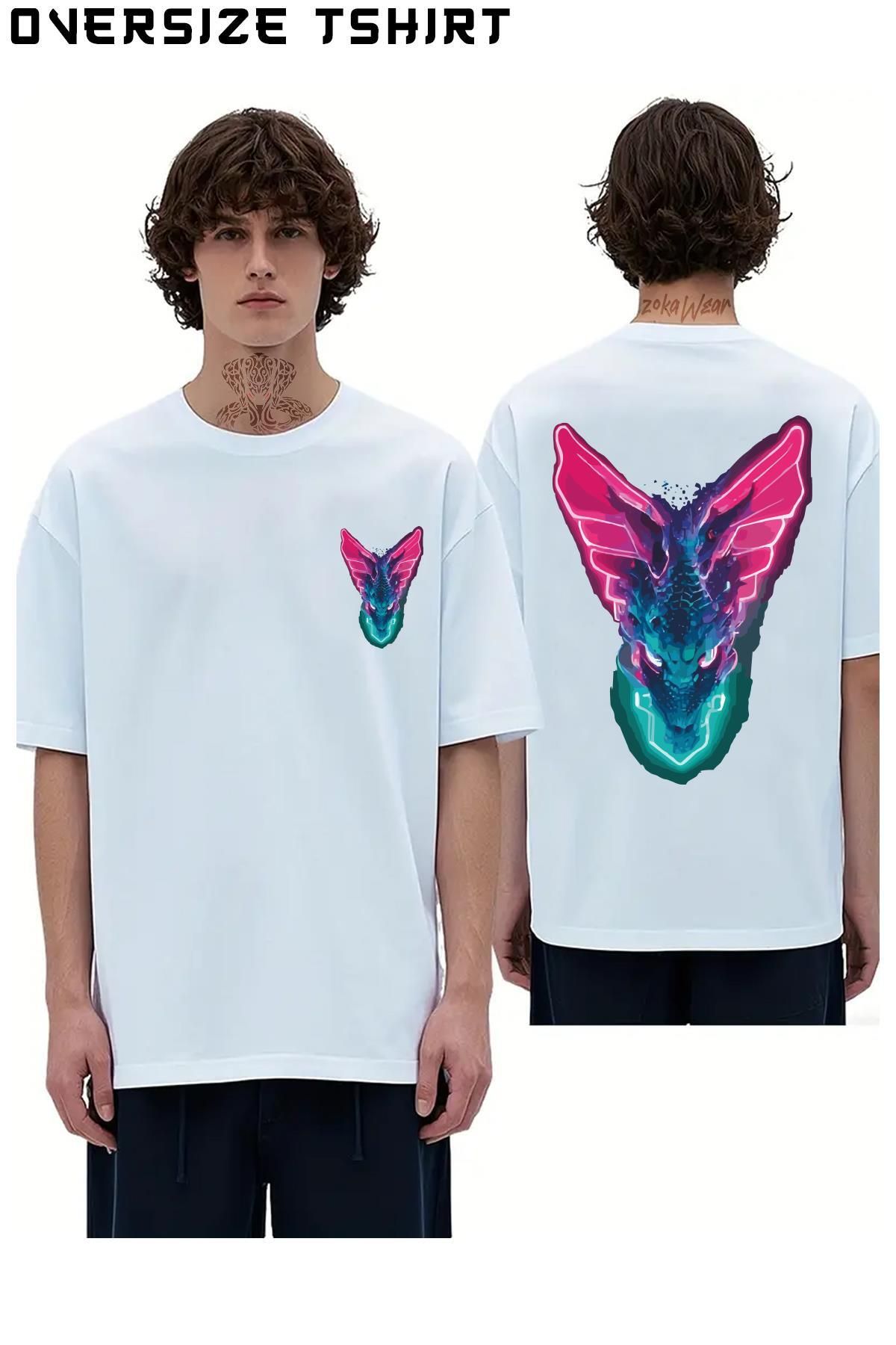 ZOKAWEAR Ejderha-v8 Sırt Baskılı Oversize Tişört