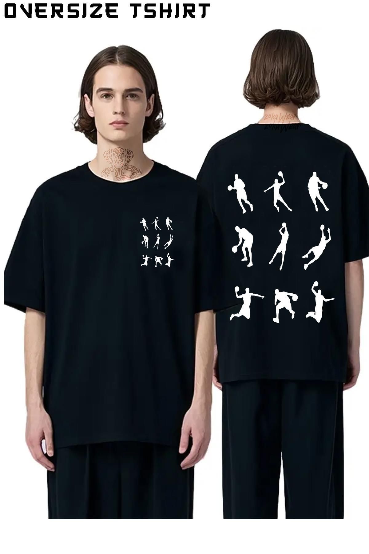 ZOKAWEAR Basketbol-Smaç-Atan-Adamlar Sırt Baskılı Oversize Tişört