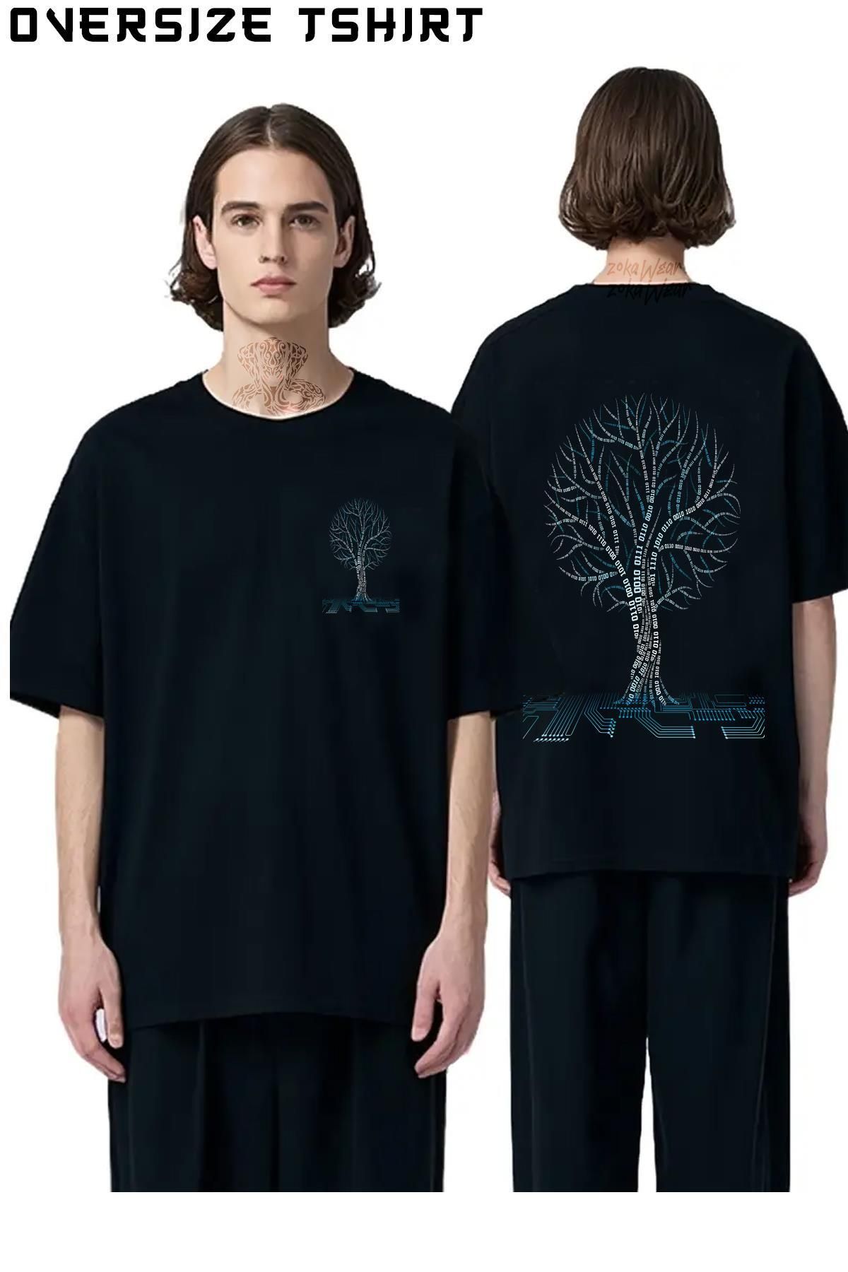 ZOKAWEAR Cool-Binary-Tree-Coding-Computer-Science Sırt Baskılı Oversize Tişört