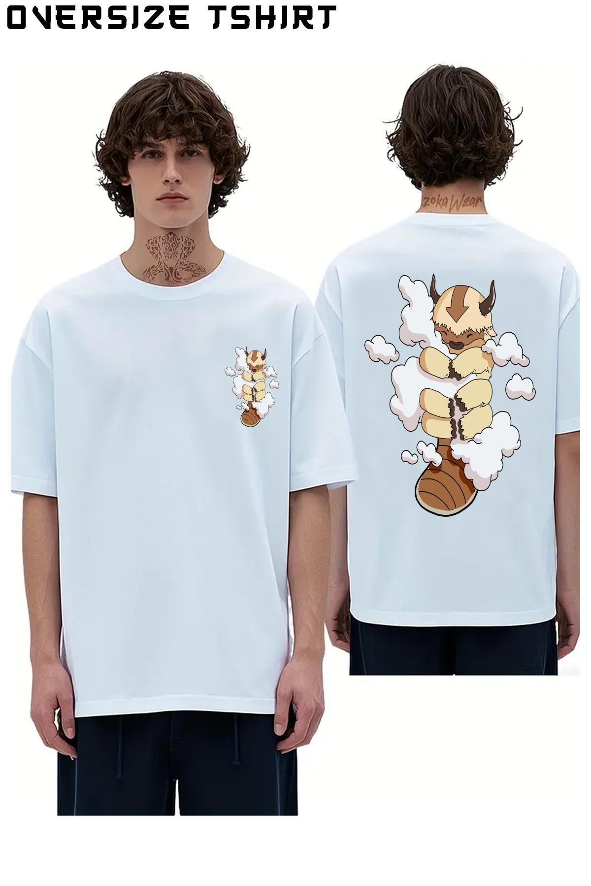 ZOKAWEAR Appa-Cuddling-Clouds-Avatar-The-Last-Airbender Sırt Baskılı Oversize Tişört