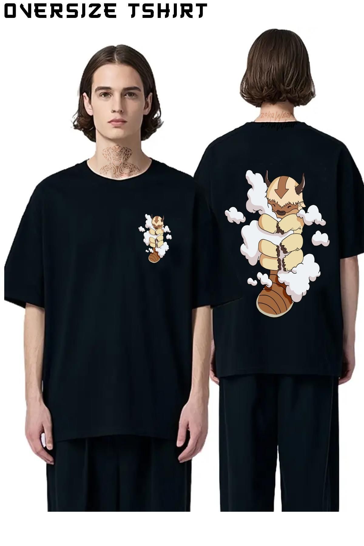 ZOKAWEAR Appa-Cuddling-Clouds-Avatar-The-Last-Airbender Sırt Baskılı Oversize Tişört