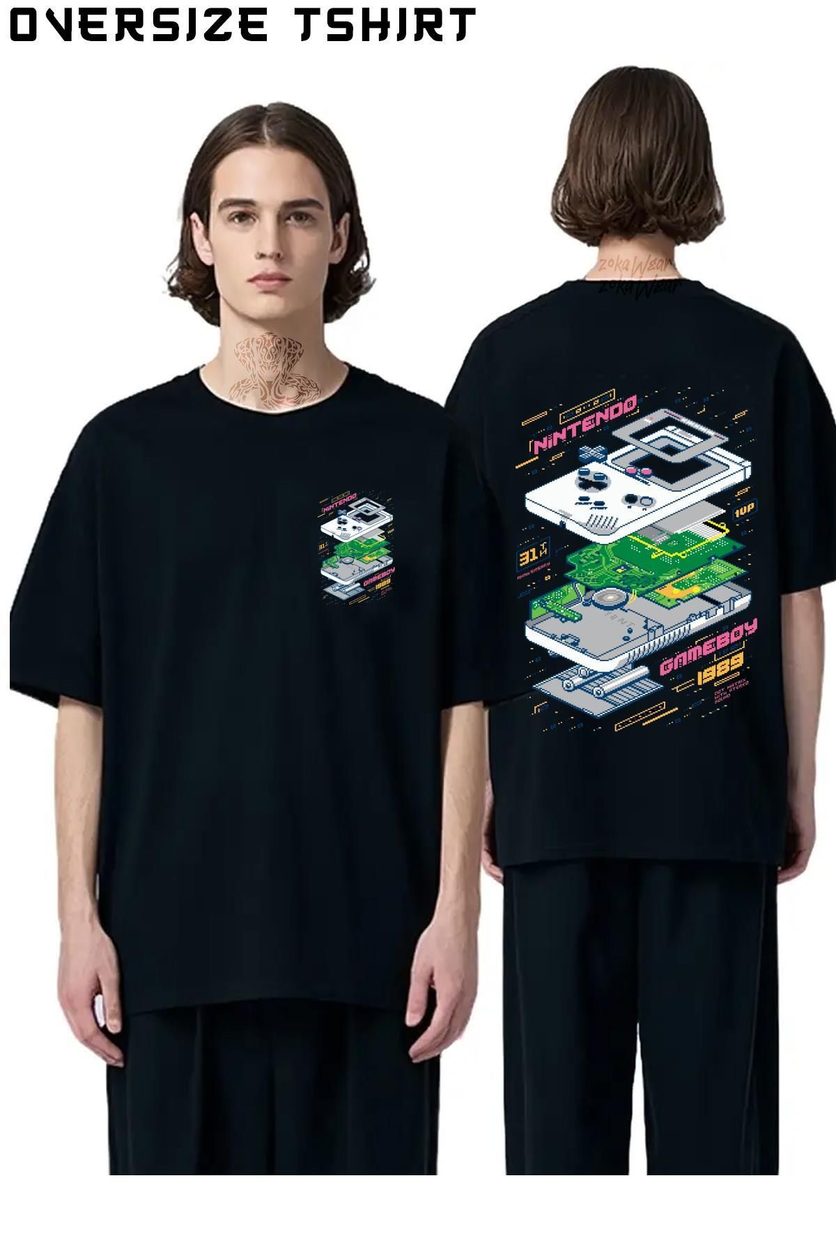 ZOKAWEAR Retro-Gameboy Sırt Baskılı Oversize Tişört