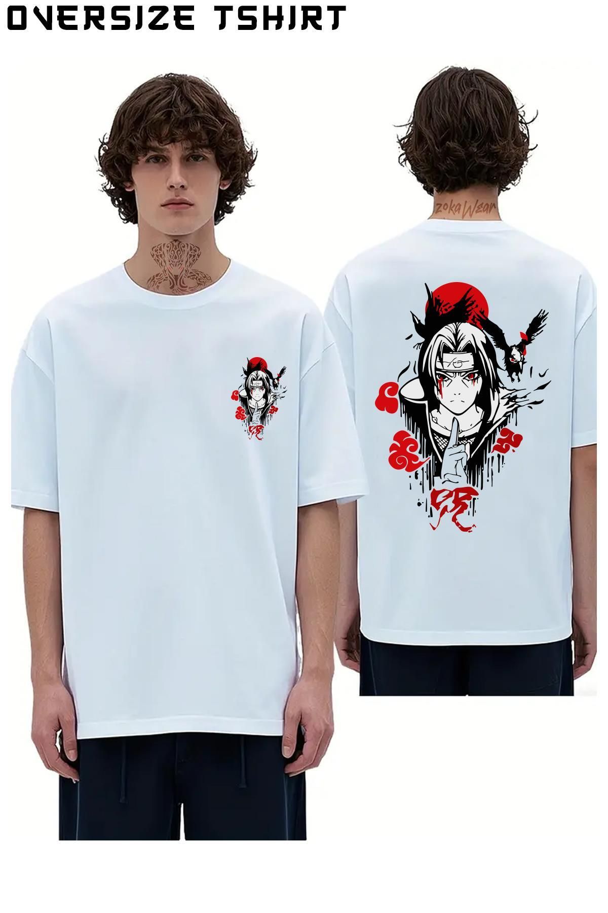 ZOKAWEAR Itachi-Uchiha-Naruto-Anime-Manga-Özel Sırt Baskılı Oversize Tişört