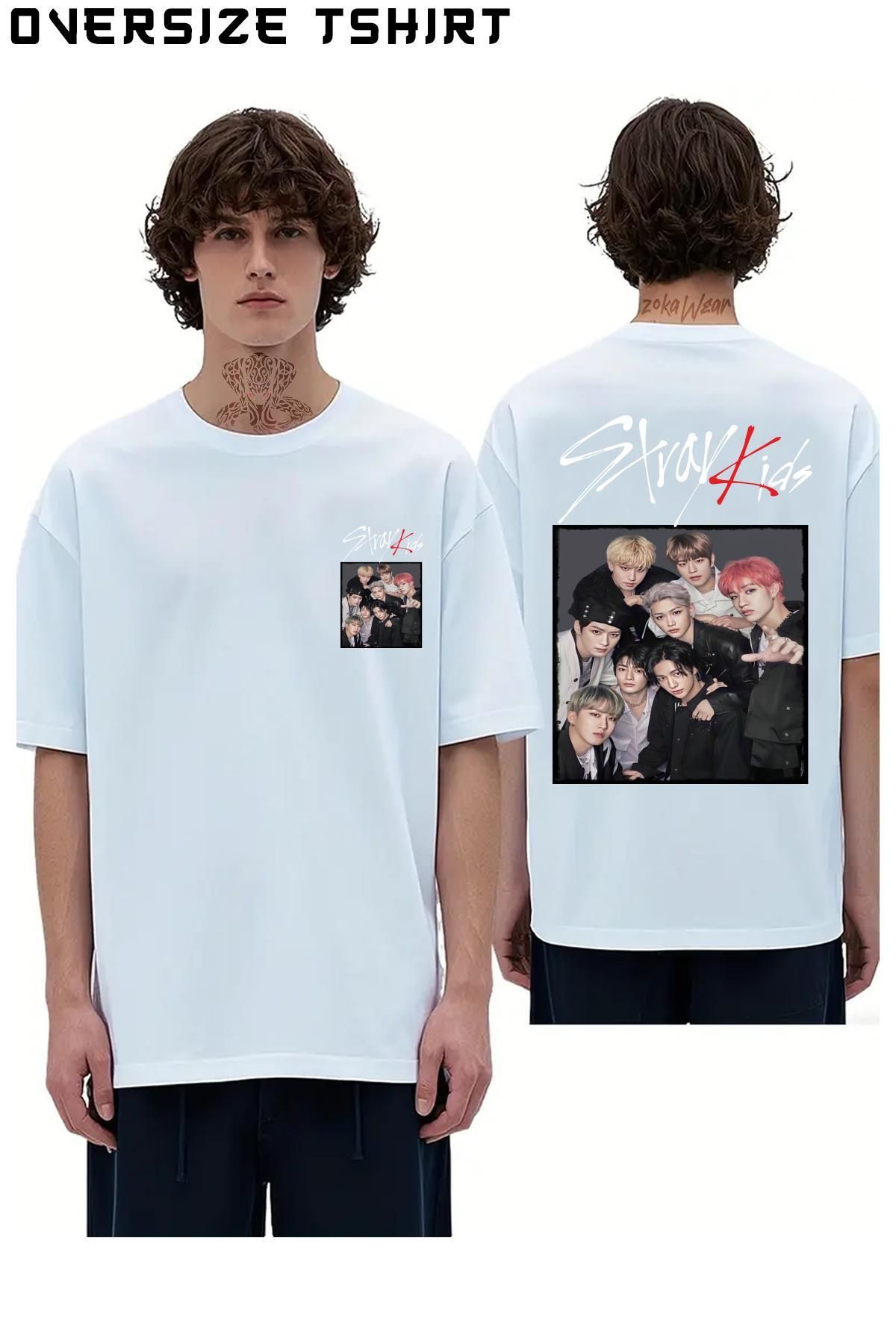 ZOKAWEAR Band-Stray-Kids Sırt Baskılı Oversize Tişört