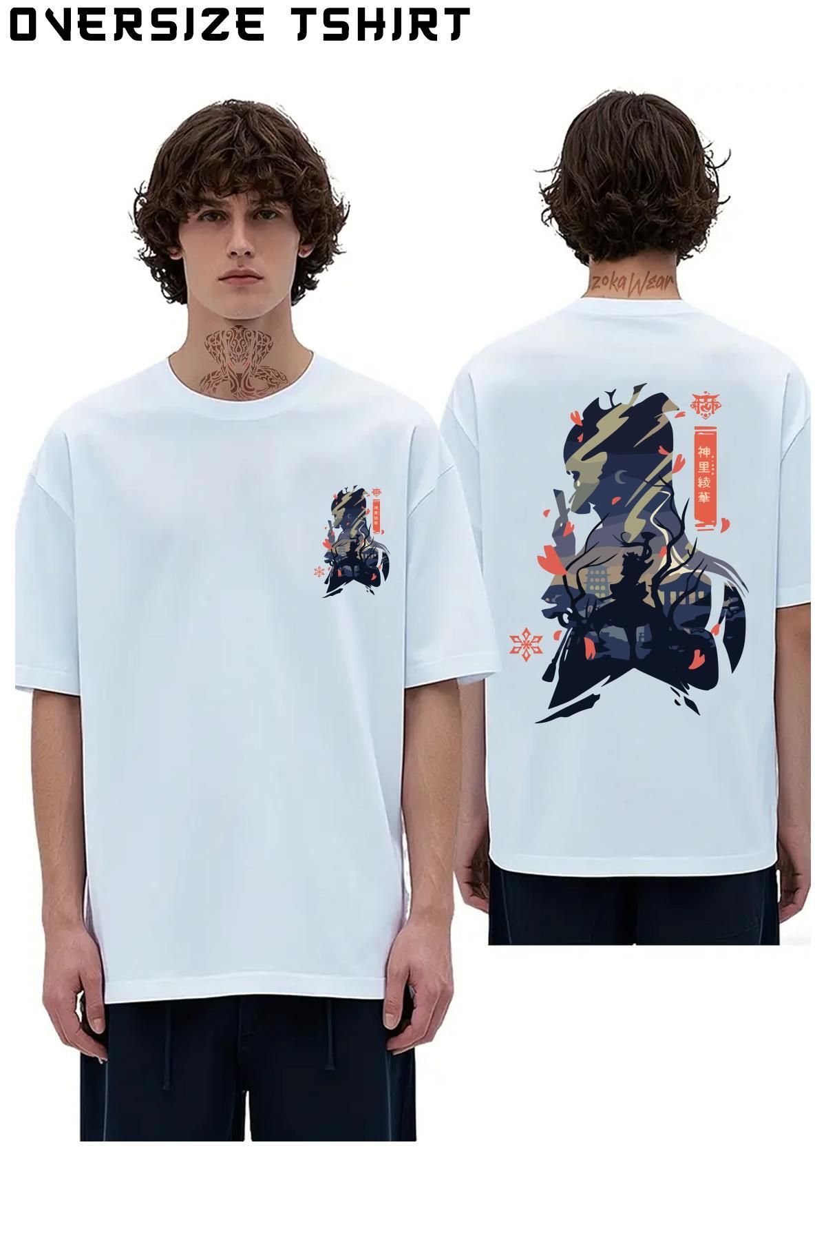 ZOKAWEAR Ayaka-Kamisato-Genshin-Impact Sırt Baskılı Oversize Tişört