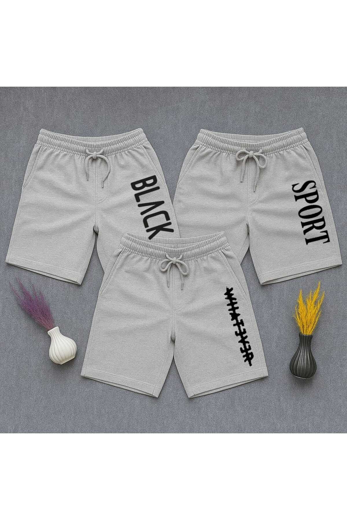 NETTENSTORE 3 LÜ SET GRİ ERKEK ŞORT SETİ RAHAT GİYİM