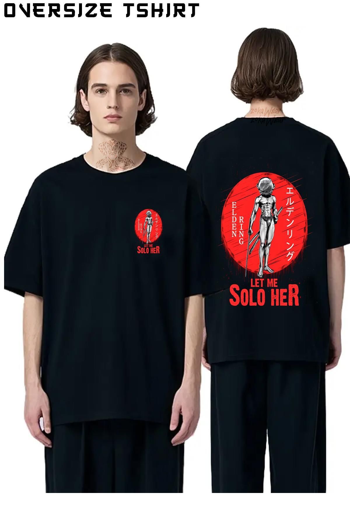 ZOKAWEAR Let-me-solo-her---Elden-Ring Sırt Baskılı Oversize Tişört