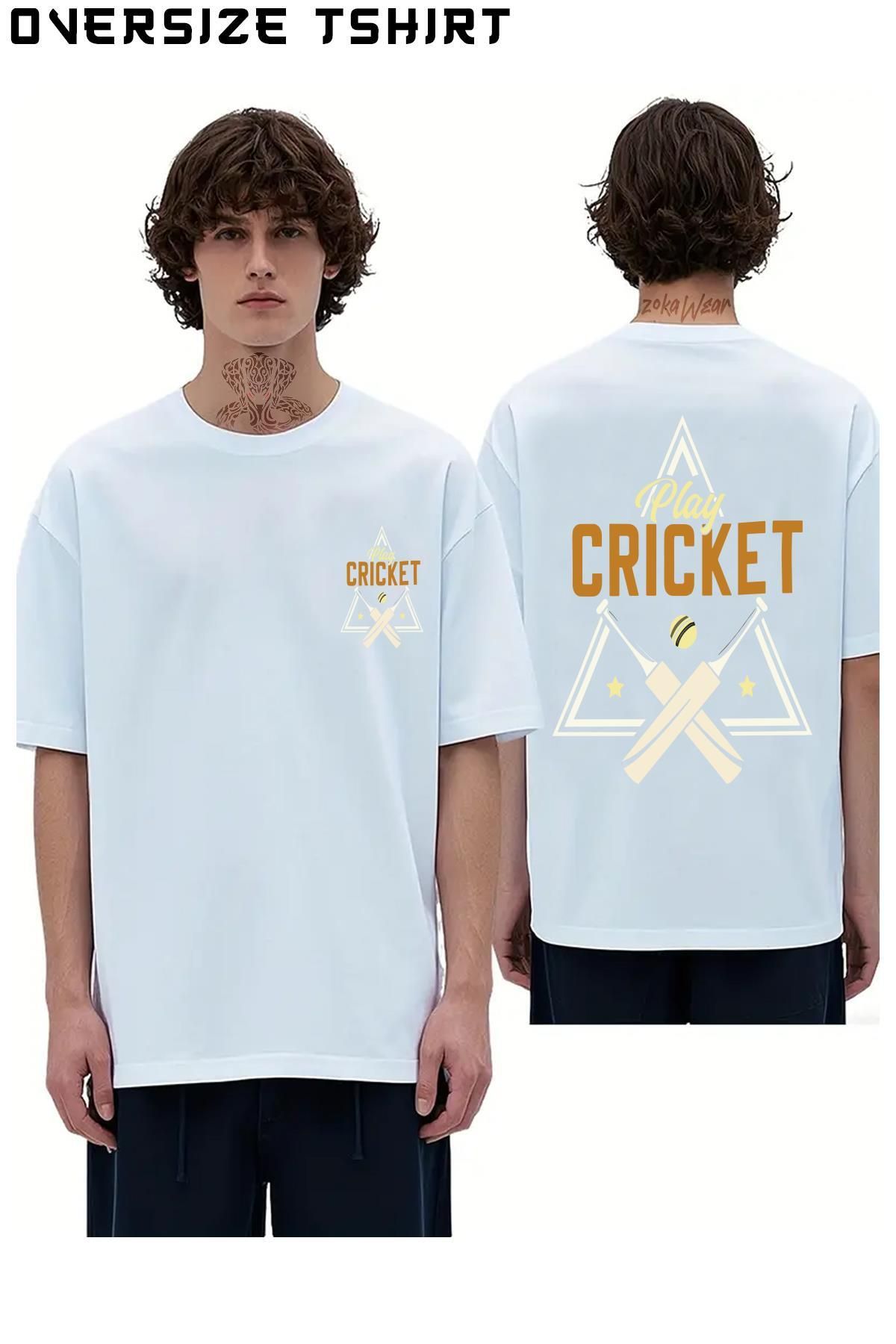 ZOKAWEAR Kriket---Cricket Sırt Baskılı Oversize Tişört
