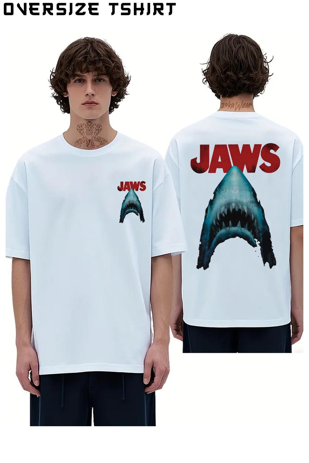 ZOKAWEAR Jaws-Classic-Movie-Poster Sırt Baskılı Oversize Tişört