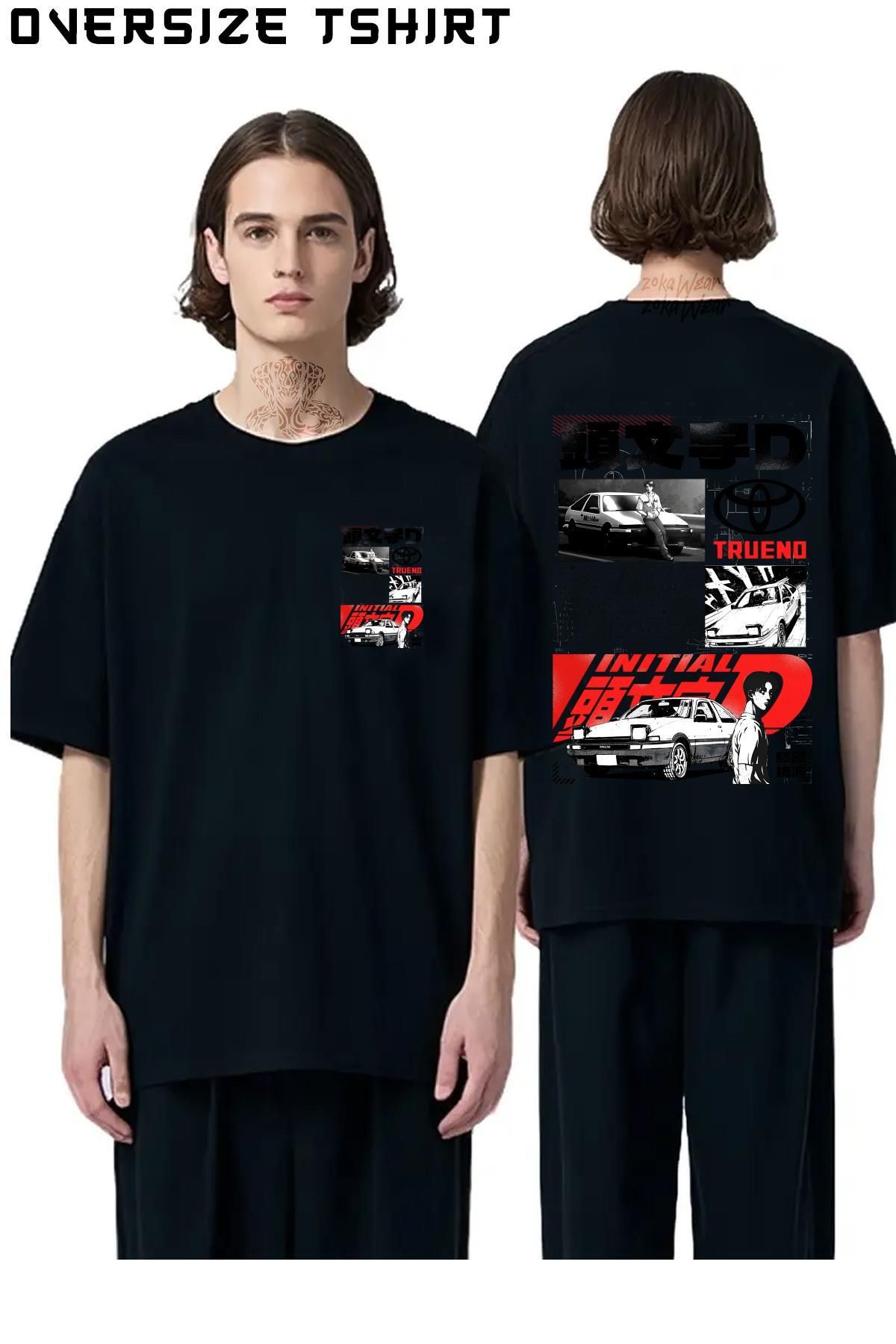 ZOKAWEAR Initial-D-Tasarım Sırt Baskılı Oversize Tişört