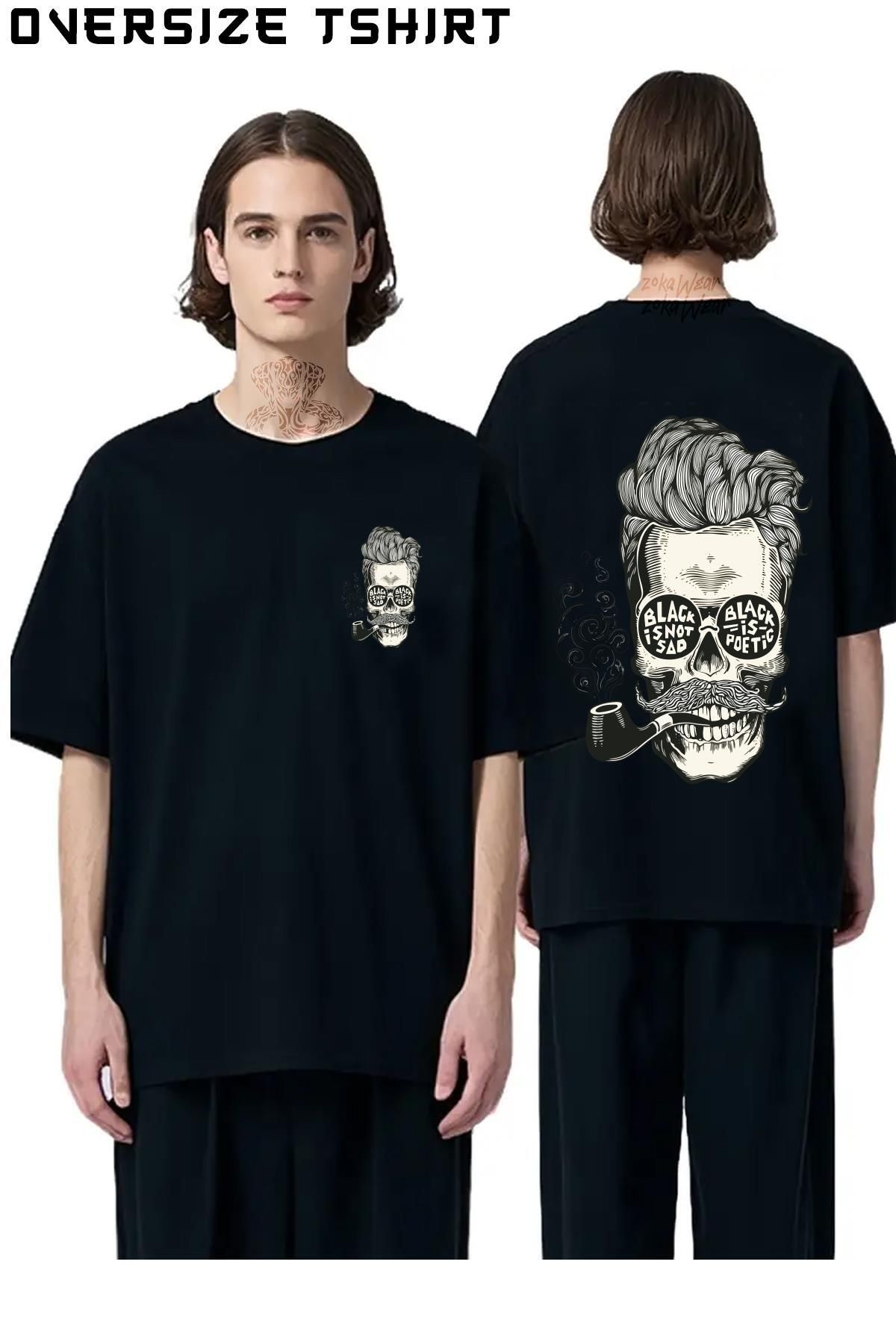 ZOKAWEAR Pipo-Içen-Kuru-Kafa Sırt Baskılı Oversize Tişört