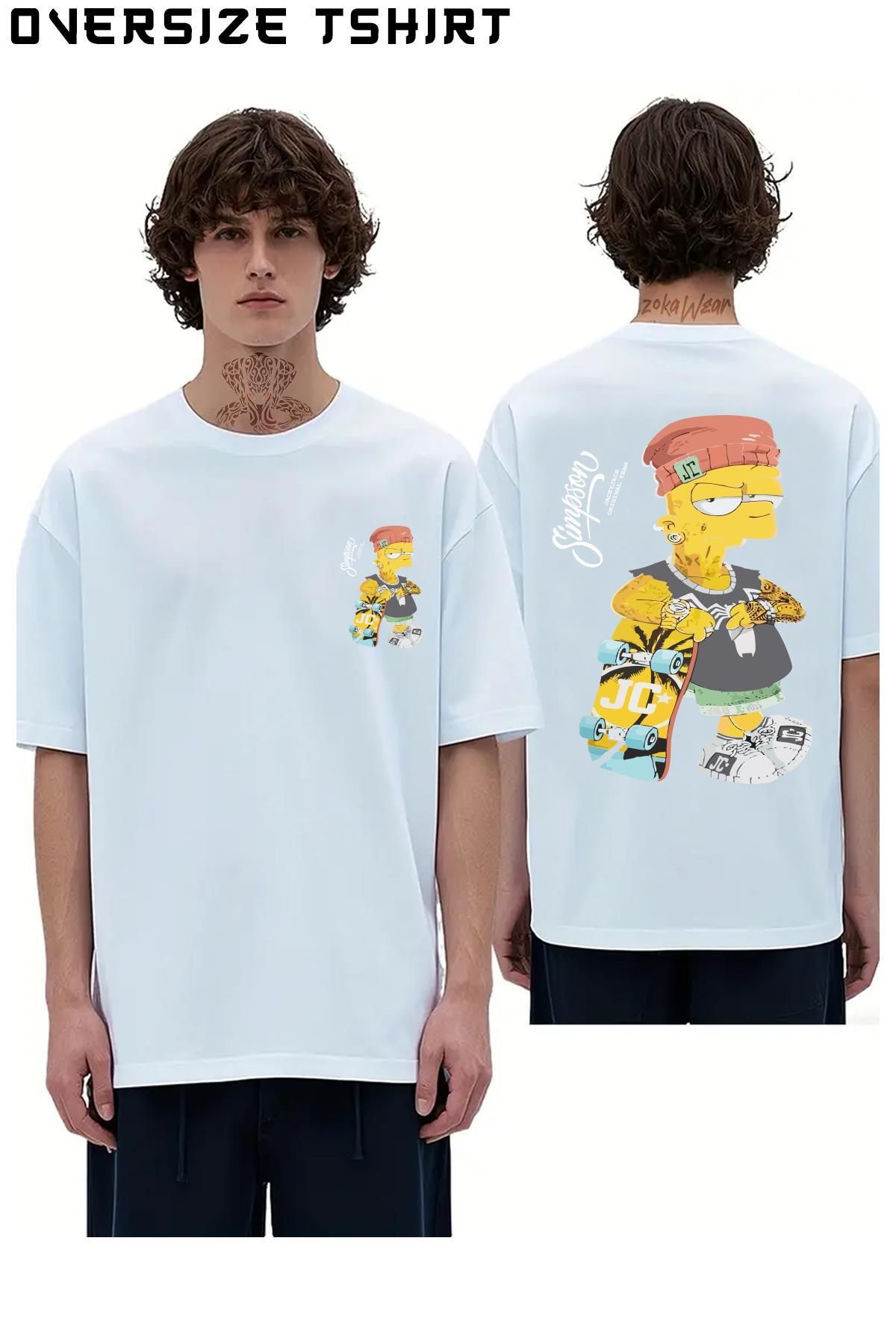 ZOKAWEAR Bart-Simpson Sırt Baskılı Oversize Tişört