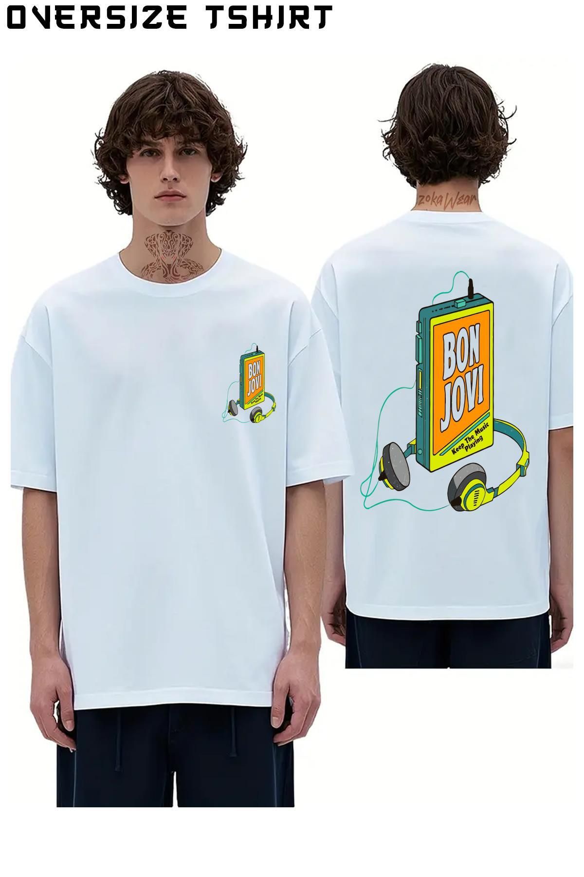ZOKAWEAR Bon-Jovi-Music Sırt Baskılı Oversize Tişört