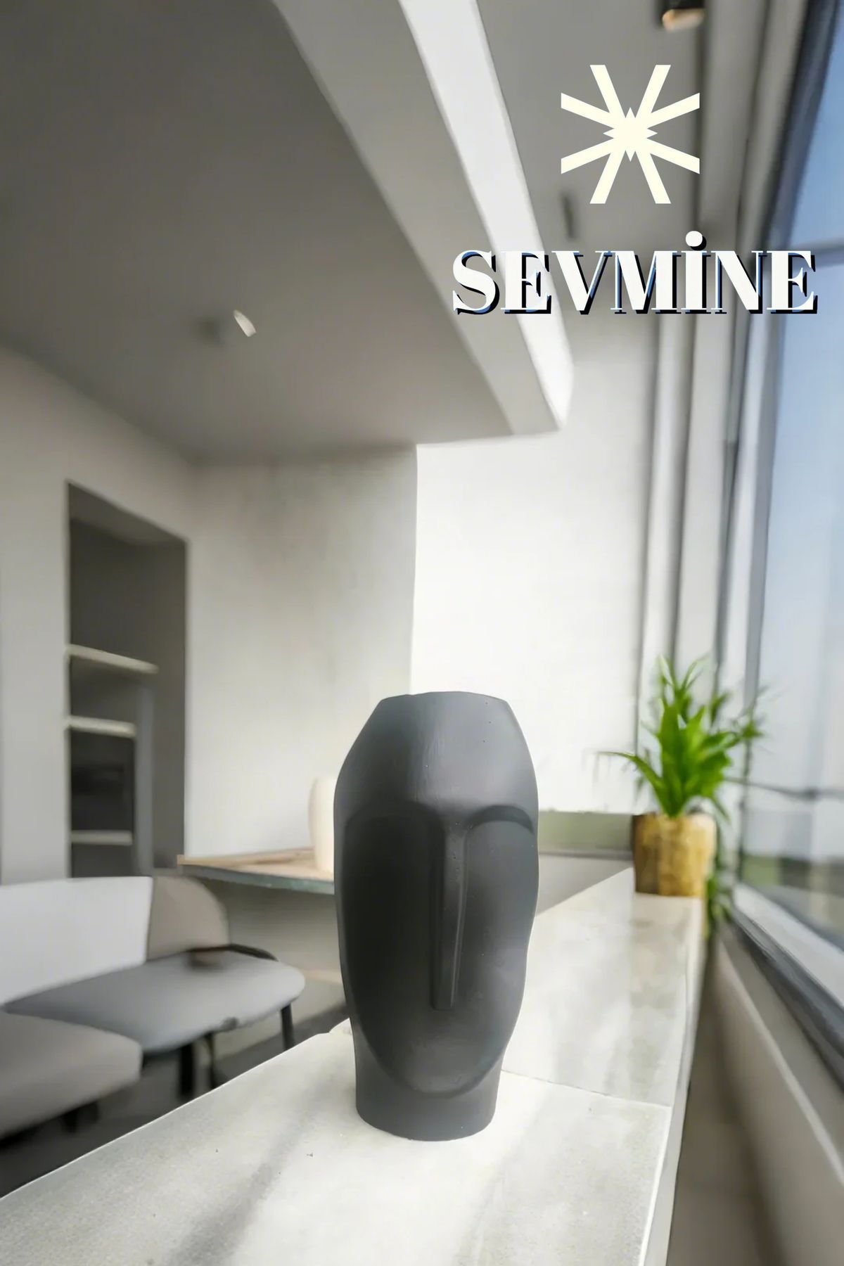 SEVMİNE İskandinav Tarzı Siyah Uzun Yüz Long Face Vazo 21 Cm