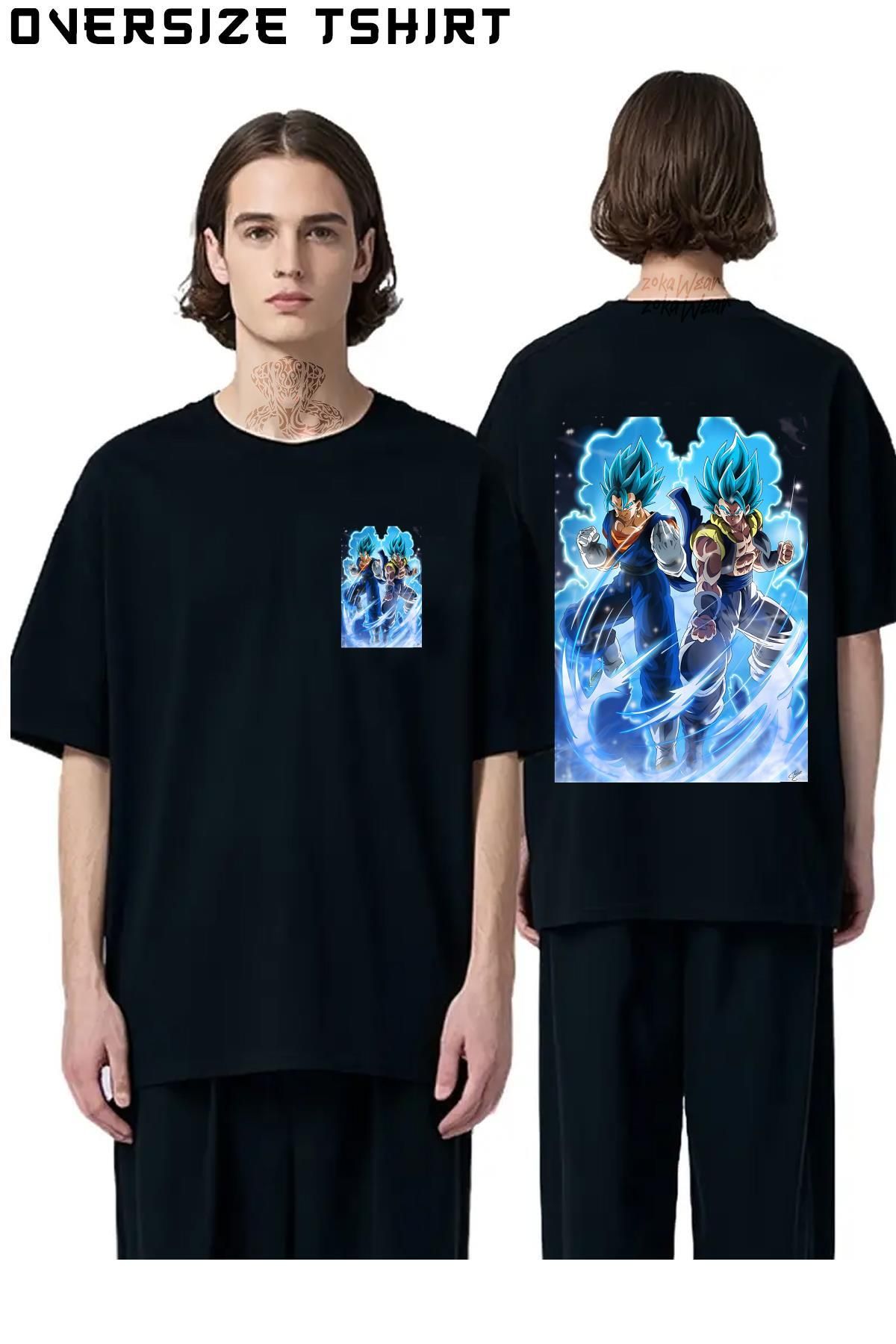 ZOKAWEAR Blue-Vegito-&-Blue-Gogeta Sırt Baskılı Oversize Tişört