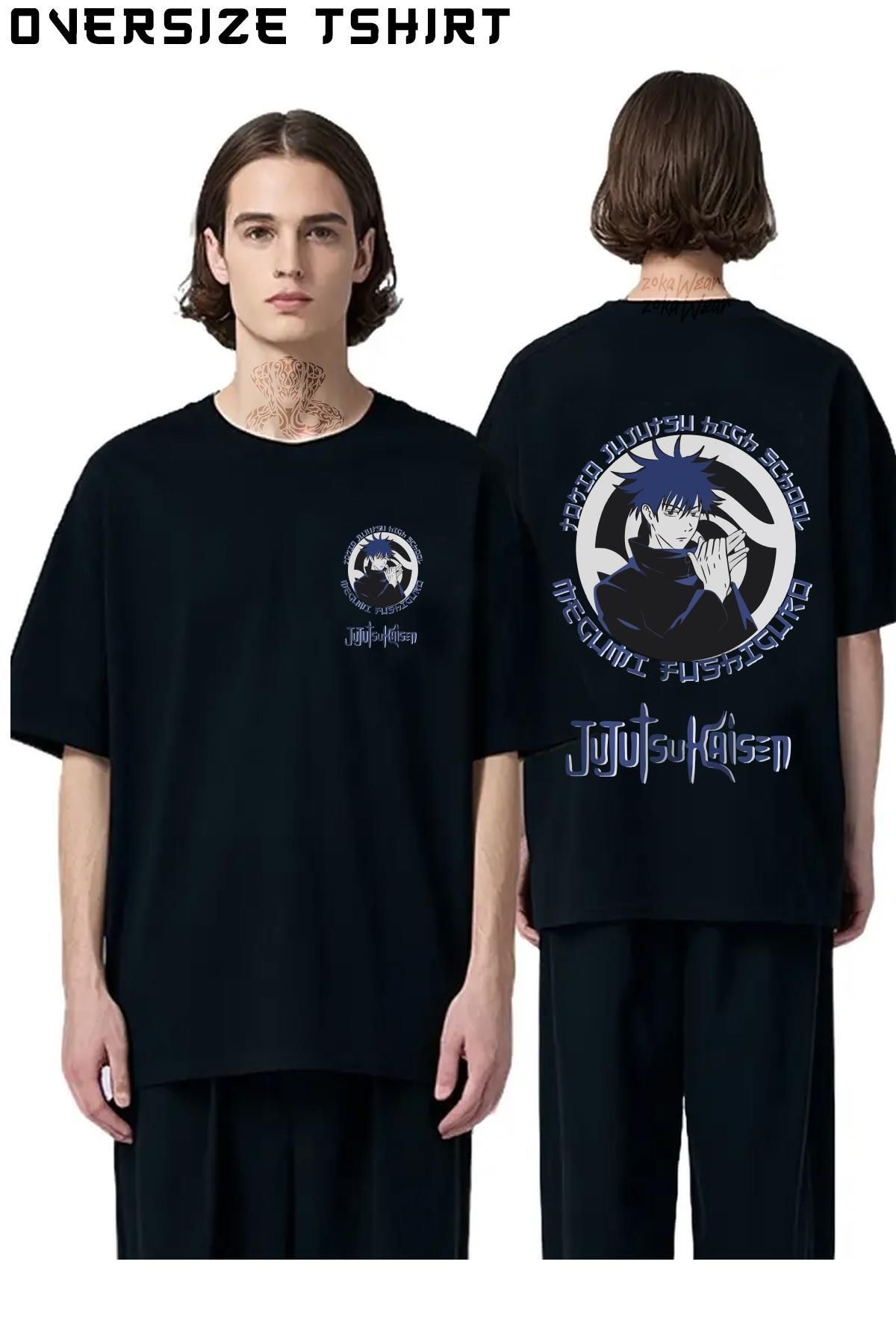 ZOKAWEAR Jujutsu-Kaisen-Megumi-Fushiguro-Karakter Sırt Baskılı Oversize Tişört