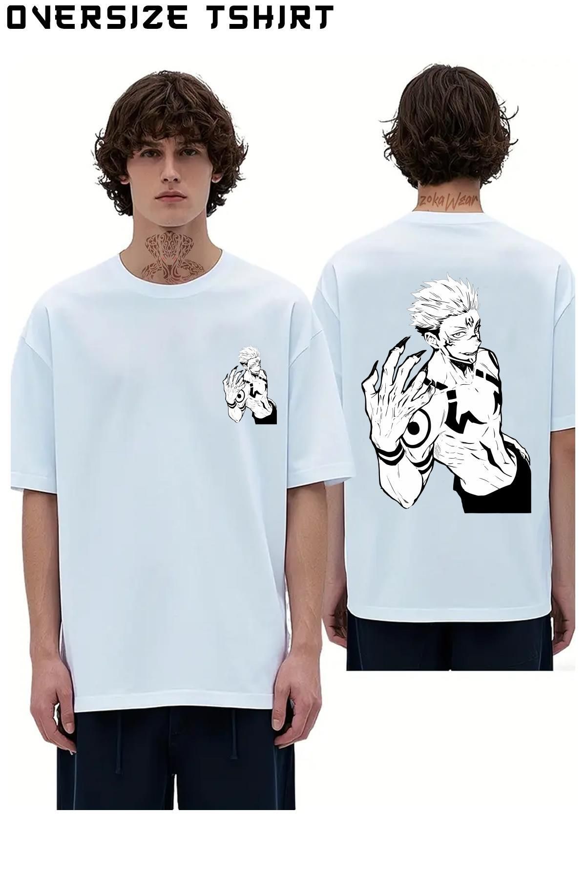 ZOKAWEAR Jujutsu-Kaisen-Sukuna-Ryomen-v4 Sırt Baskılı Oversize Tişört