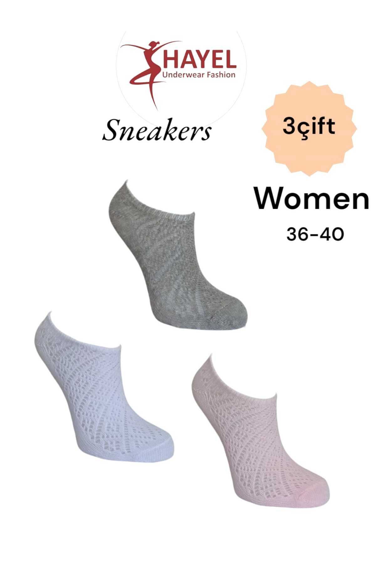 HAYEL 3Çift Çok Renkli File Sneakers Kare Desenli Şık Tasarım Yuksek Kaliteli Pamuklu Çorap