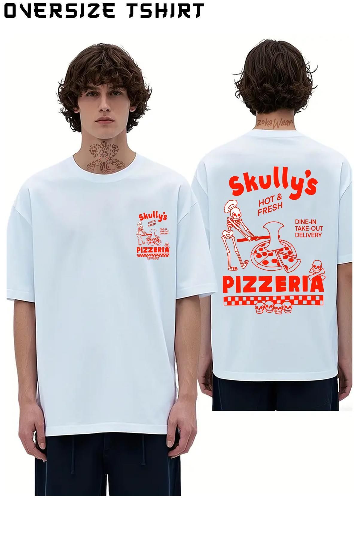 ZOKAWEAR Skully's-Pizzeria Sırt Baskılı Oversize Tişört