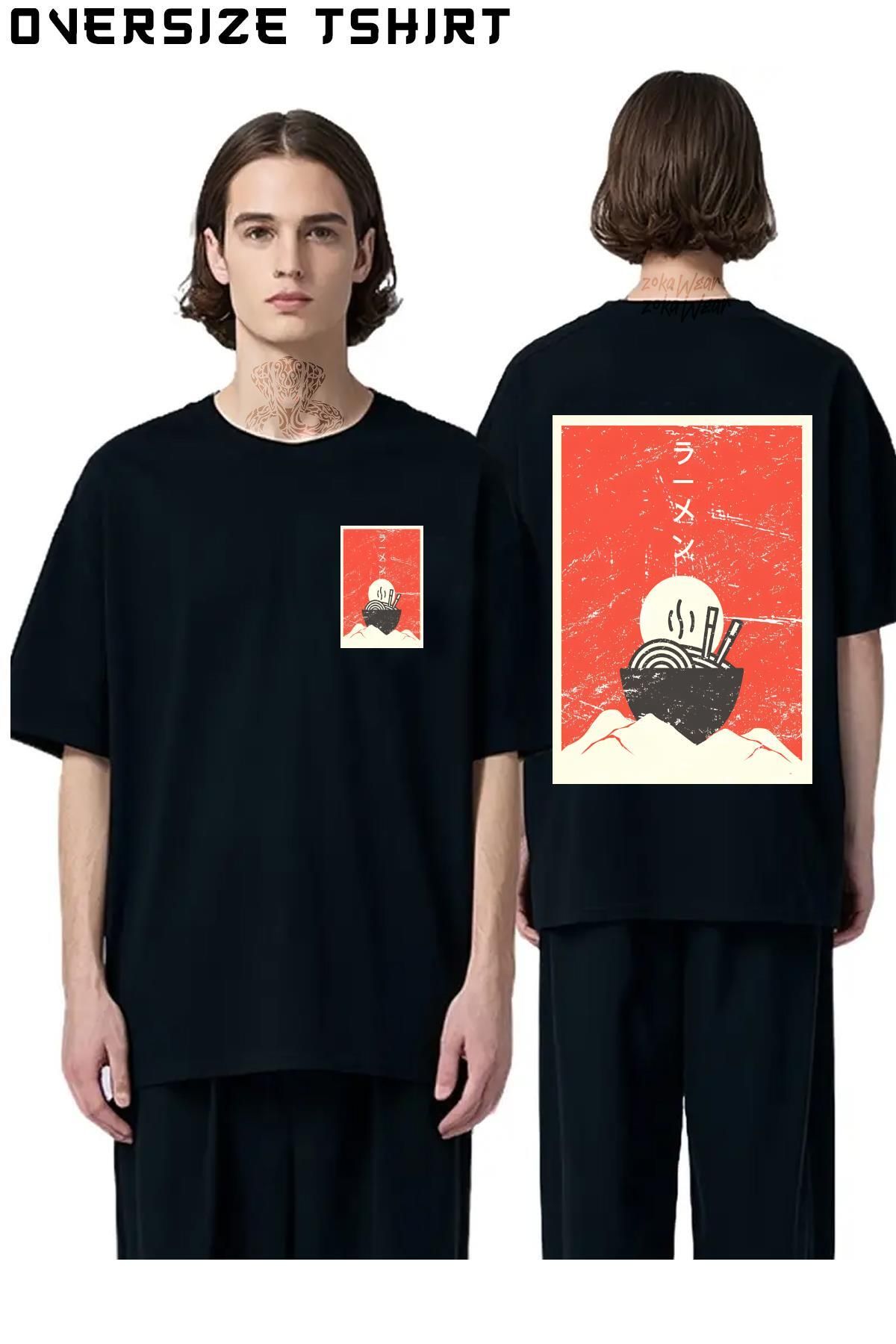ZOKAWEAR Vintage-Japanese-Ramen Sırt Baskılı Oversize Tişört