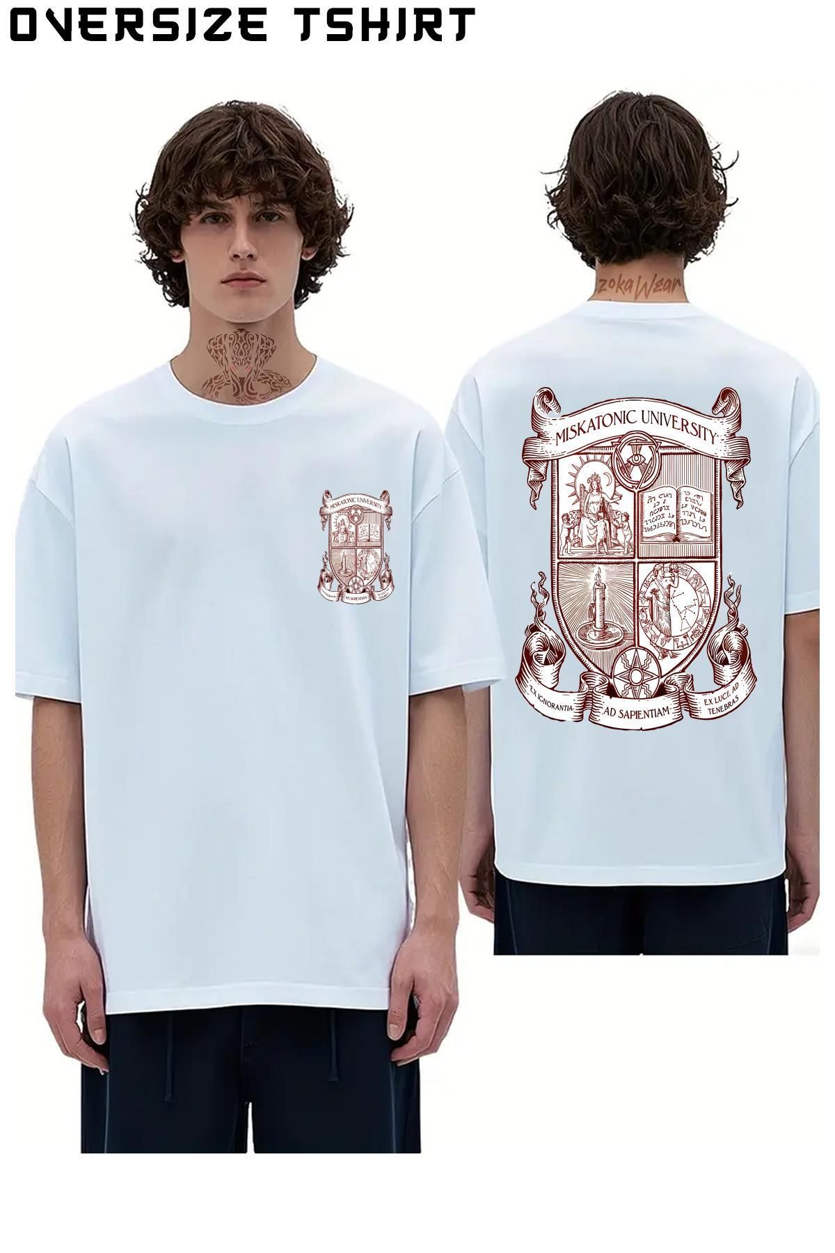 ZOKAWEAR Miskatonic-University-Coat-Of-Arms Sırt Baskılı Oversize Tişört