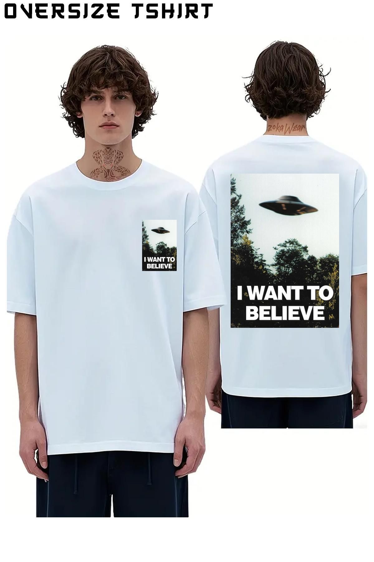ZOKAWEAR I-Want-To-Believe Sırt Baskılı Oversize Tişört