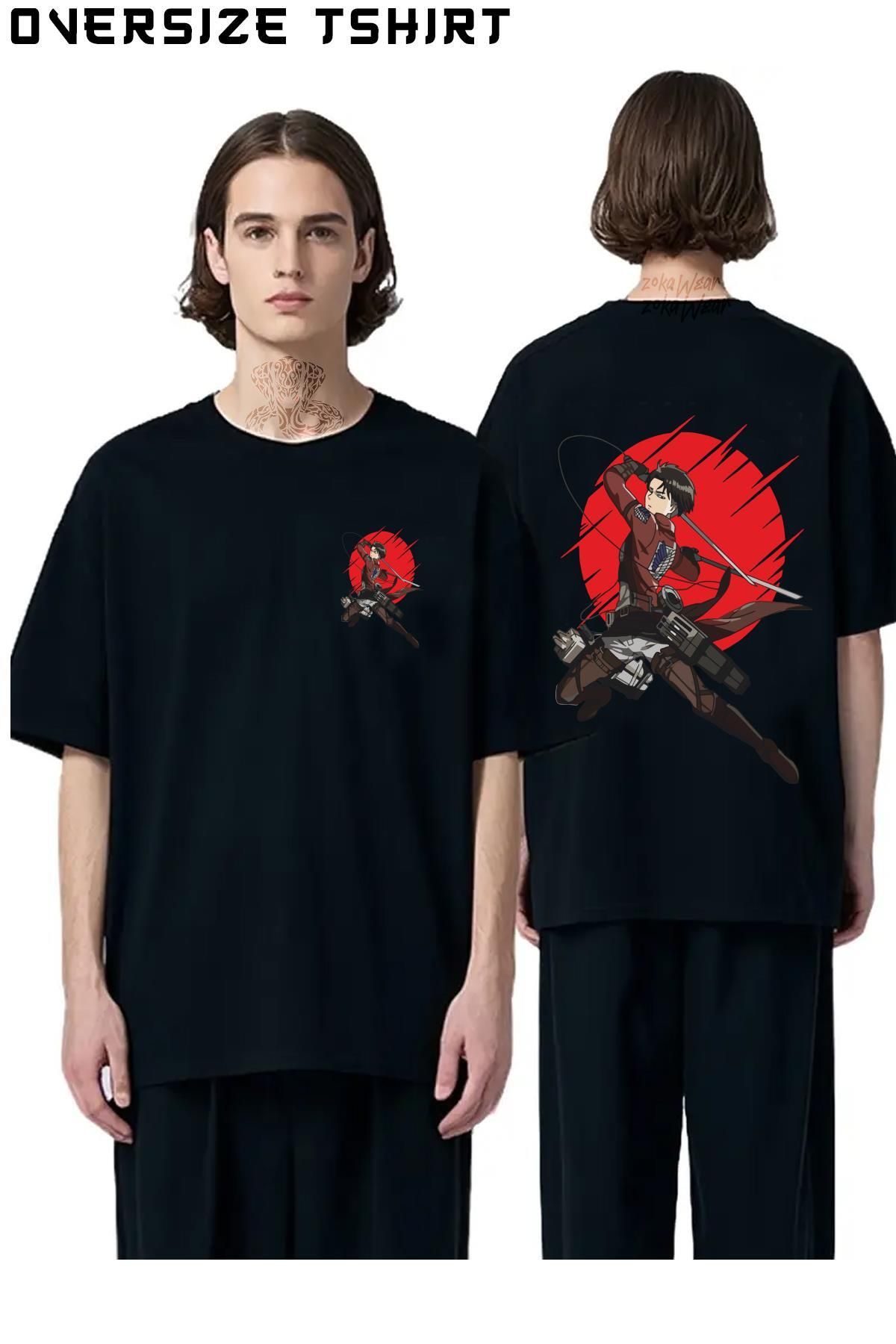 ZOKAWEAR Levi-Attack-On-Titan Sırt Baskılı Oversize Tişört